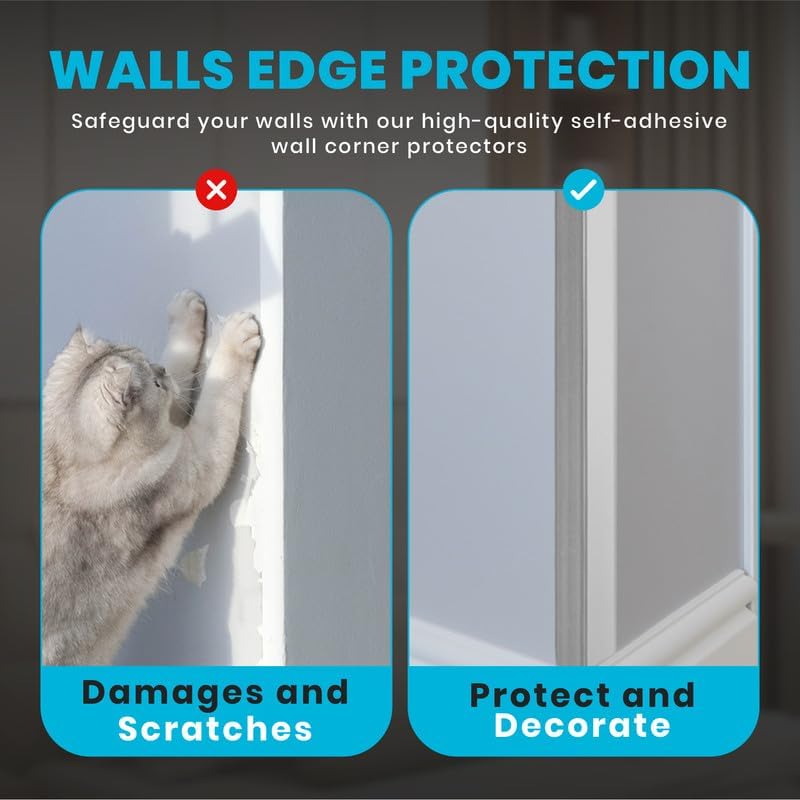 Proflex Wall Corner Protector - Pack of 6 Self Adhesive Corner Guards for Walls Edge Protection - 1 inch x 36 inch, Brushed Aluminum – Easy to Apply – No Tools Needed