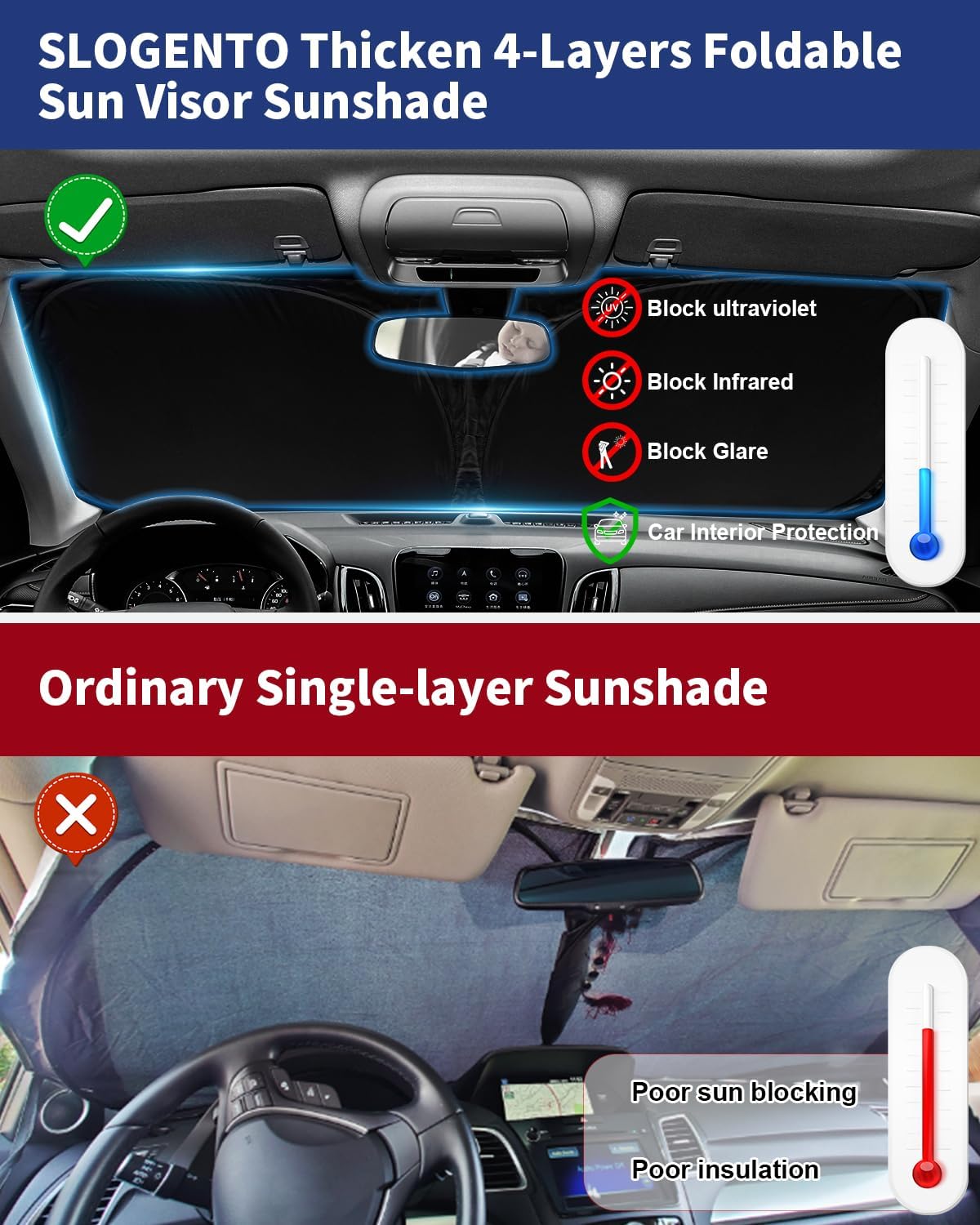 Sun Shade Sunshades for Dodge RAM 2500 3500 Truck Accessories Windshield Cover Front Window Sun Shield Fits RAM 2500 2010-2025 2026 2Dr RegularCab, 4Dr QuadCab, CrewCab, MegaCab Sun Visor Protector