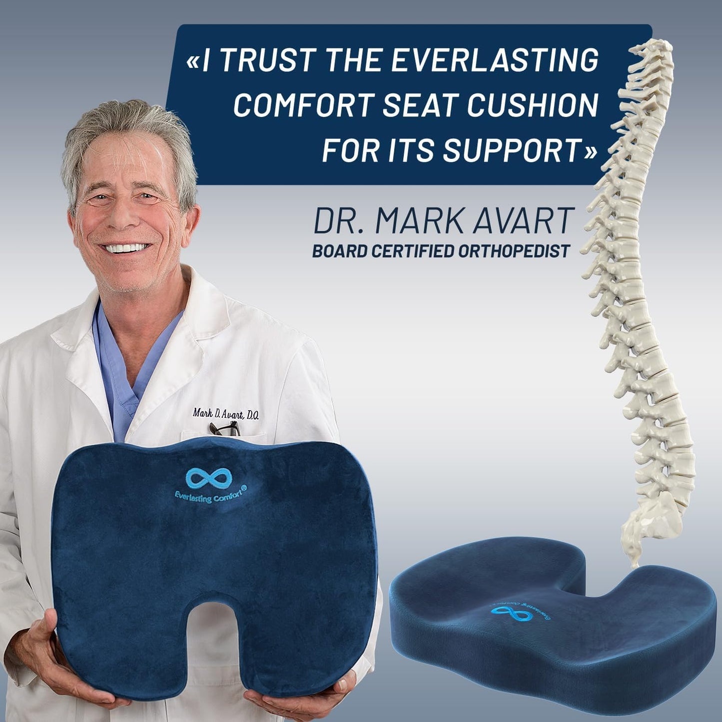 Everlasting Comfort Doctor Recommended Memory Foam Seat Cushion for Office Chairs & Car Seat - Ergonomic Office Desk Accessories for Tailbone Pain Relief, Sciatica & Back Support