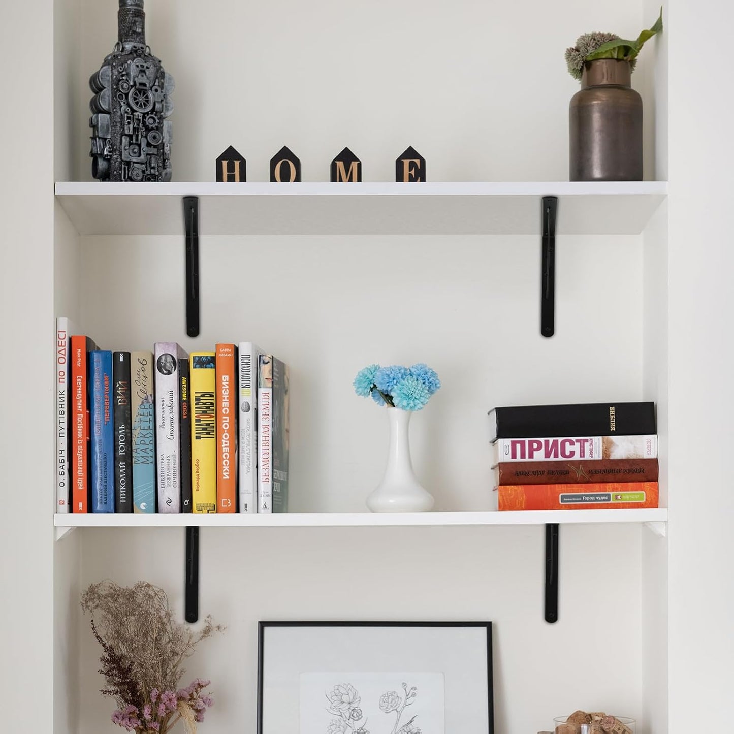 20 Pack L14 x H 10" Black Heavy Duty Shelf Brackets with Screws Metal Shelf Brackets Shelf Support Angle Brackets for Shelves L Brackets Heavy Duty Floating Shelf