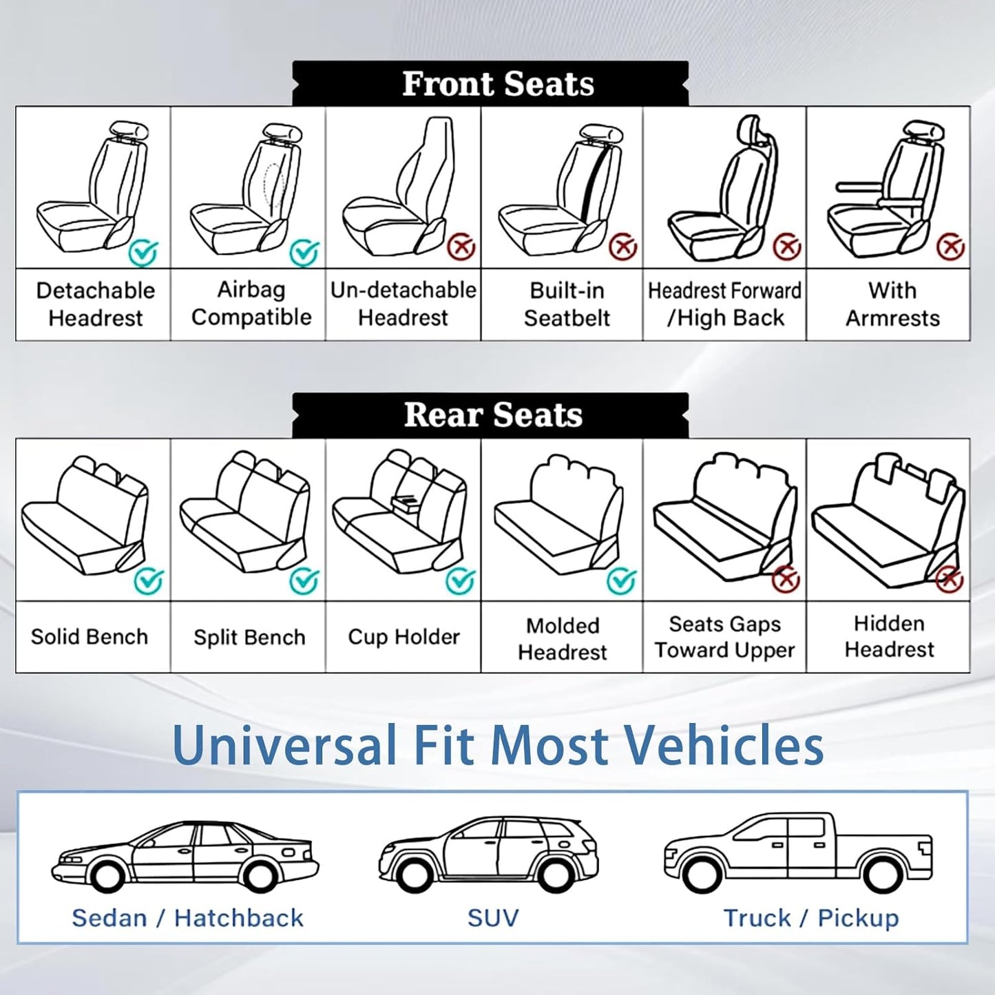 WELLDO Car Seat Covers Front Seats, Leather Seat Covers for Cars, Front Car Seat Protector Waterproof, Non-Slip Car Interior Covers Universal Automotive Seat Covers for Most Vehicle, Black