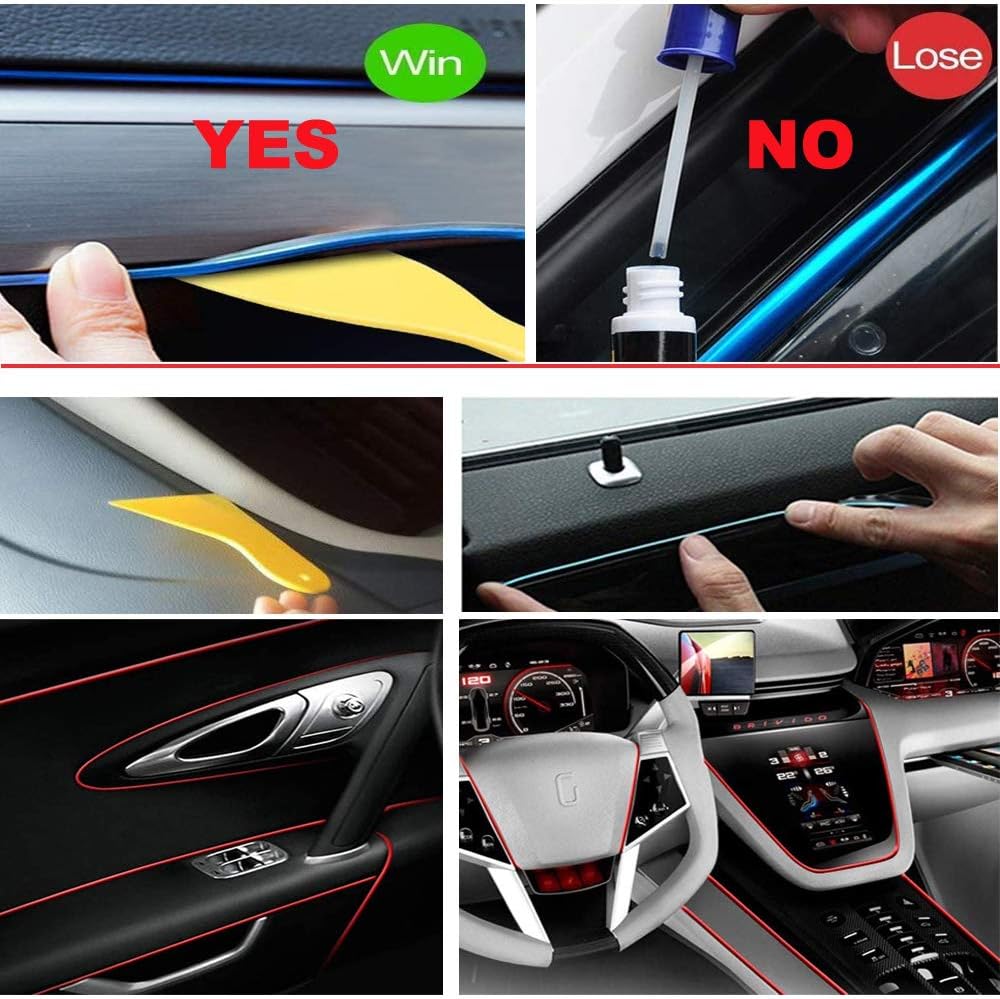 El Wire Green Interior Car LED Strip Lights, 5M Neon Wire USB 5V with Fuse Protection for Automotive Interior Decoration, with 6mm Sewing Edge