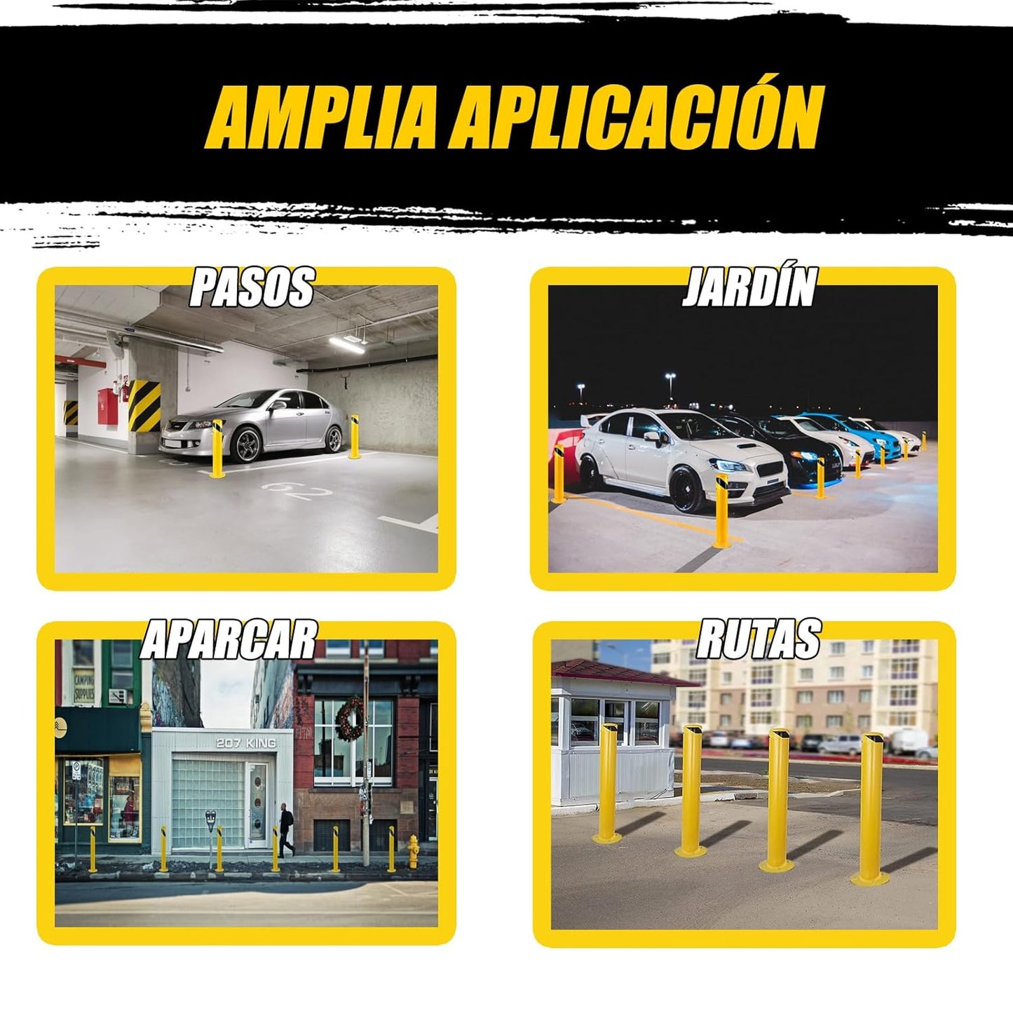 Safety Bollard Post, Steel Bollards,Parking Bollard, Yellow Powder Coated Safety Parking Barrier Post, for Traffic Sensitive Areas (12, 42"H*3.5"D)