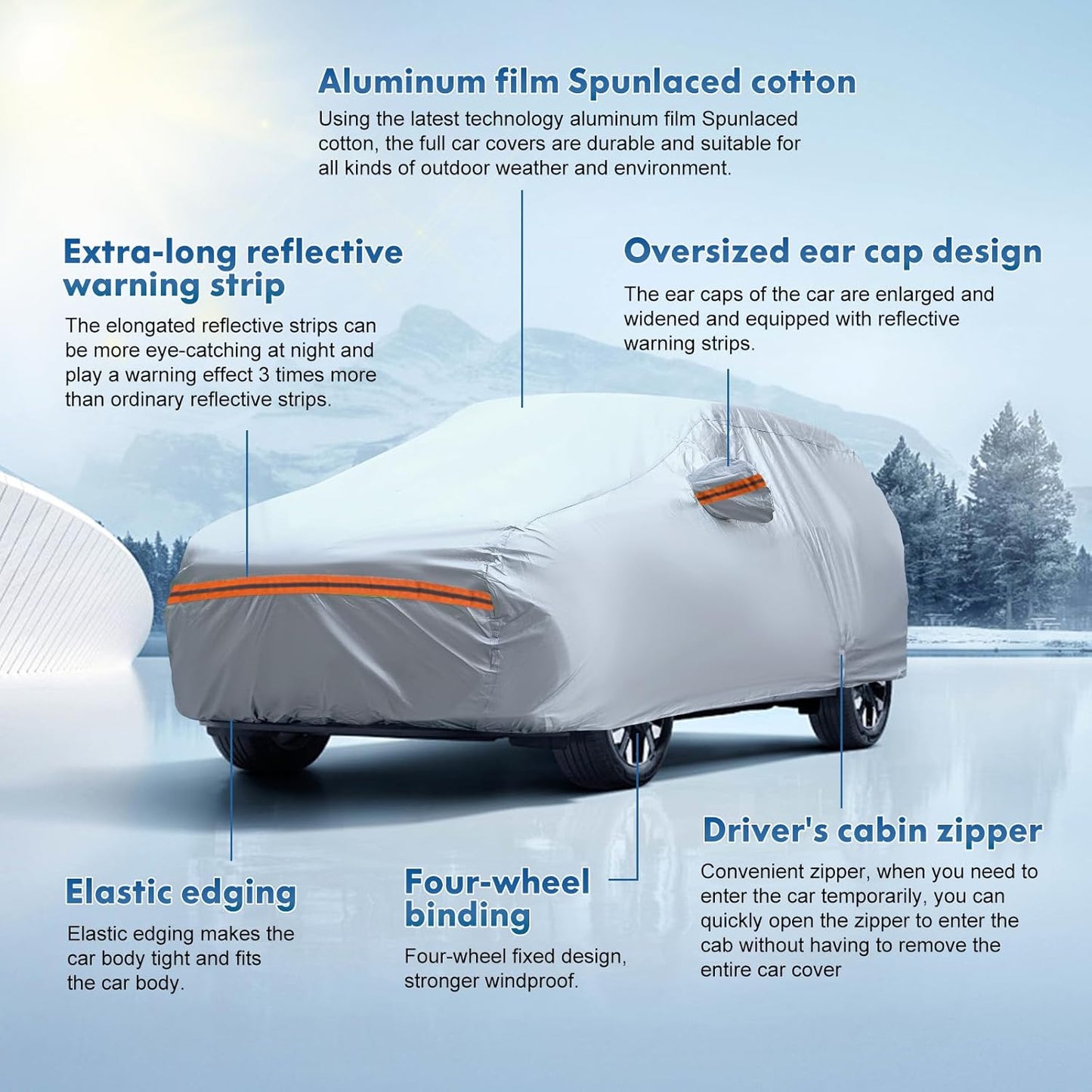 KEYOOG Fit for 198"-208" Length SUVs, 6-Layer Full Car Cover is All-Weather Waterproof, Universal in All Seasons, Snow Prevention, Rainproof, Acid Rainproof, Sunscreen, Orange Reflective Strip