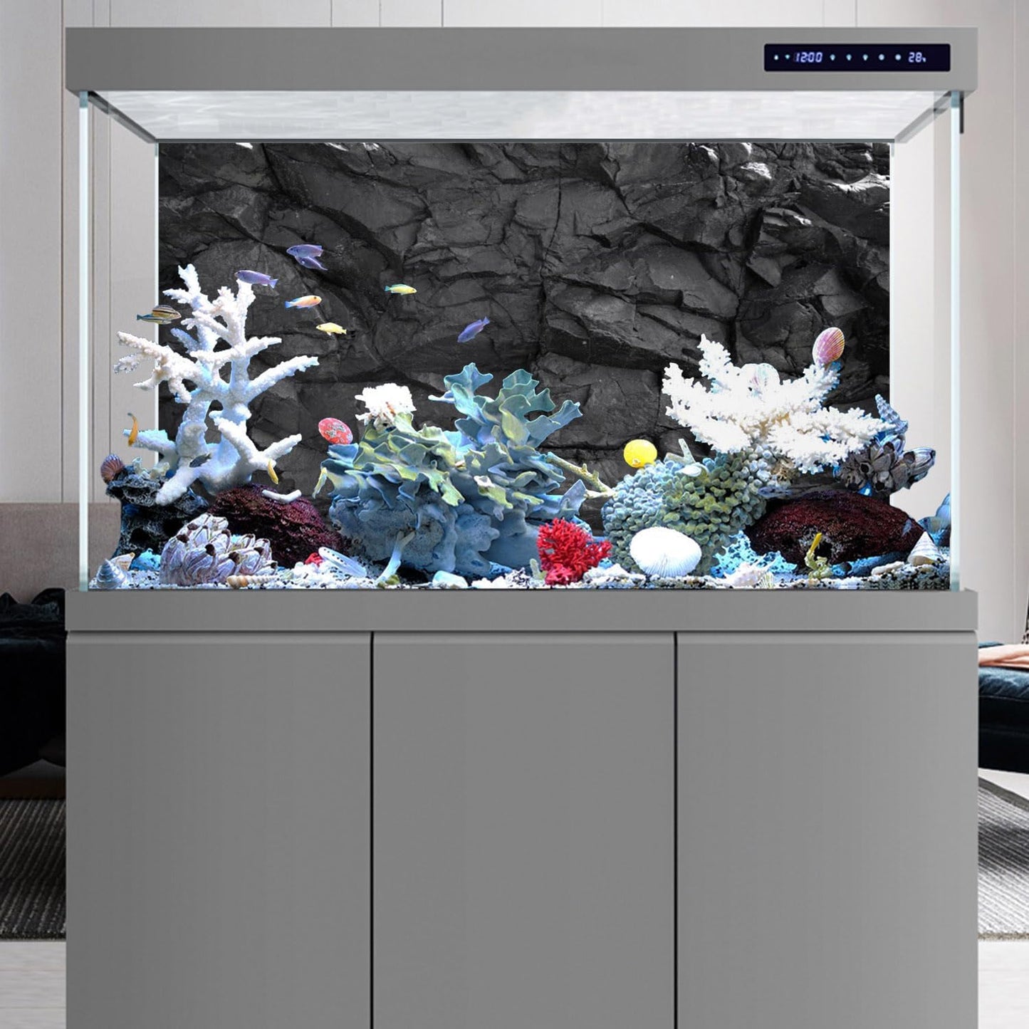 AWERT 36x20 inches Stone Aquarium Background Black Rock Fish Tank Background Rocky Terrarium Background Vinyl
