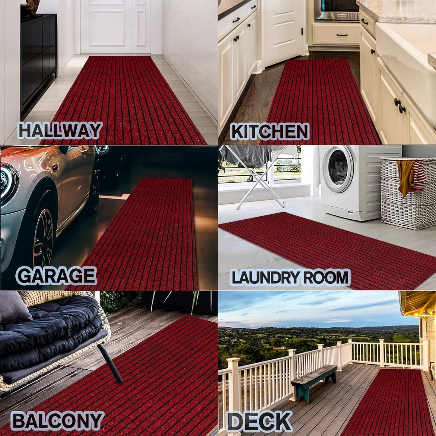 Custom Size Backed Non-Slip Area Rugs Runner, Easy Clean, Waterproof Runner Rugs for Hallway Entryway, Kitchen, Laundry, 4FT x 50FT, Red Stripe
