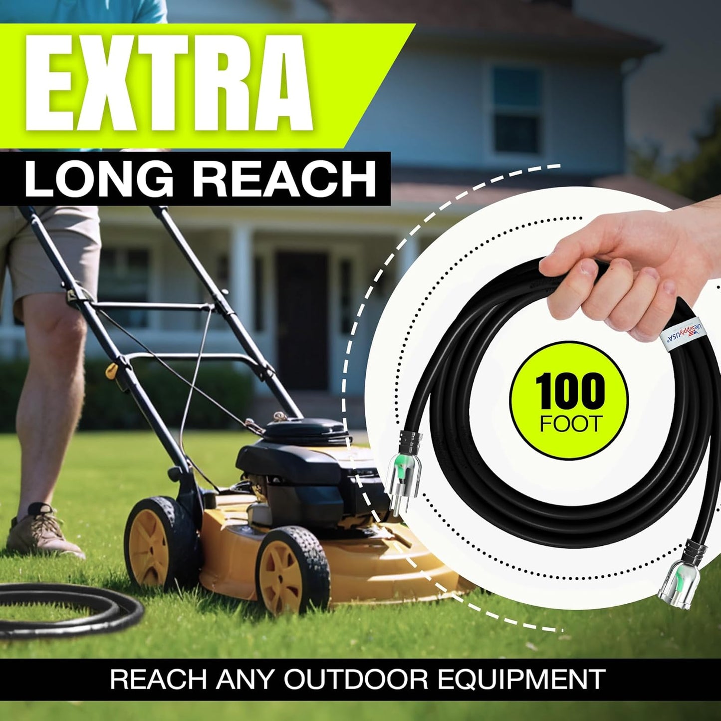 100ft Outdoor/Indoor Extension Cord 16/3 Gauge Heavy Duty 3 Prong SJTW, Waterproof, Flexible Cold-Resistant Long Power Cord,10A 125V 1250W, Black by LifeSupplyUSA