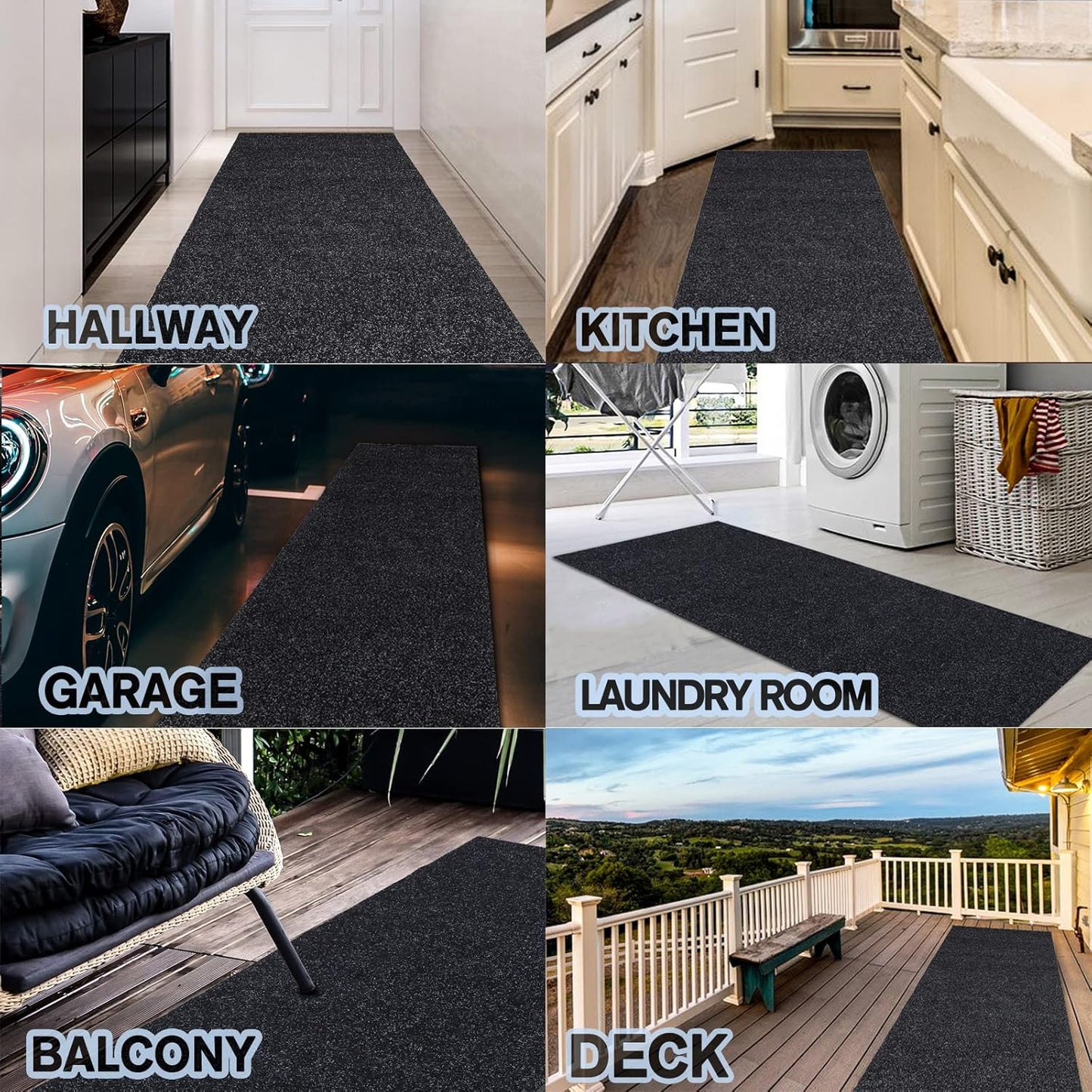 Custom Size Backed Non-Slip Area Rugs Runner, Easy Clean, Waterproof Runner Rugs for Hallway Entryway, Kitchen, Laundry, 4FT x 24FT, Black