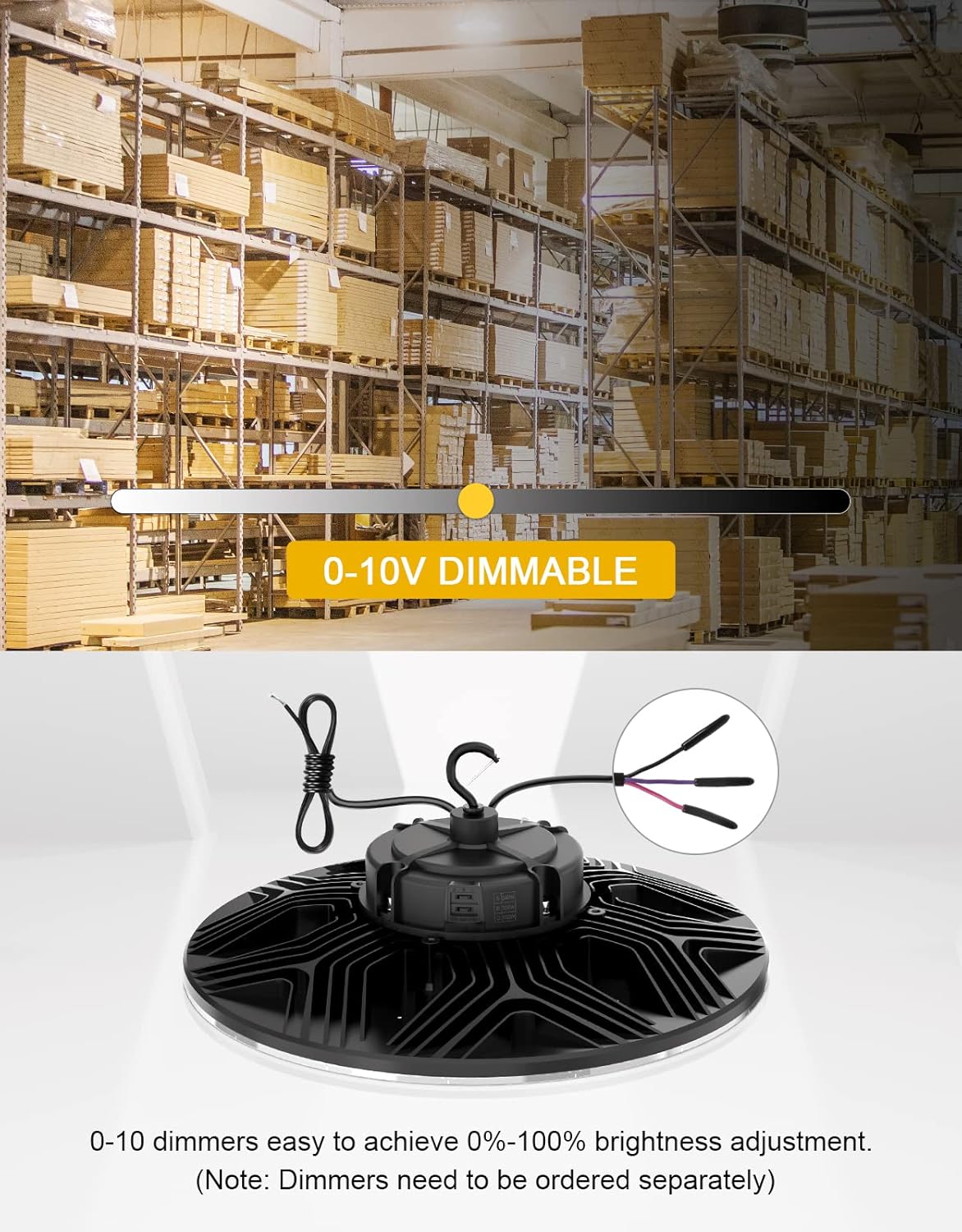 UFO LED High Bay Light, 240W/200W/150W Adjustable, UL & DLC Listed 5000K/4000K/3000K Adjustable, 33600LM 0-10V Dimmable IP65 Waterproof High Bay Lights AC100-277V for Warehouse Factory