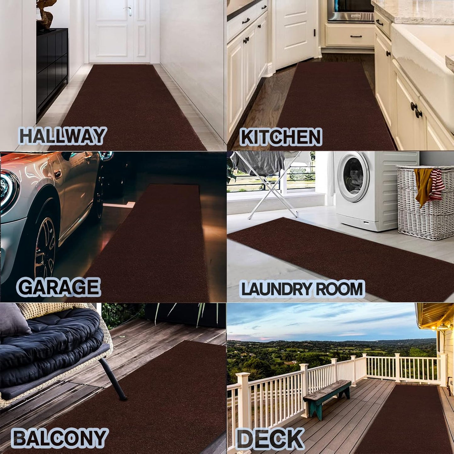 Custom Size Backed Non-Slip Area Rugs Runner, Easy Clean, Waterproof Runner Rugs for Hallway Entryway, Kitchen, Laundry, 4FT x 71FT, Brown