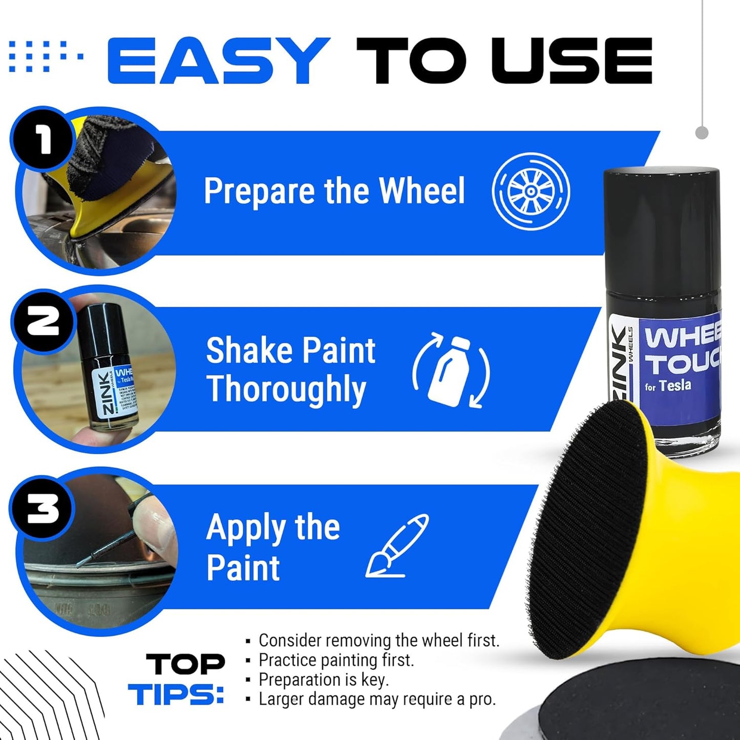 Premium Tesla Wheel Curb Rash Repair Kit for Model X 20-inch Grey Cyberstream Rims - DIY Kit with Color-matched Touch Up Paint - Made in USA