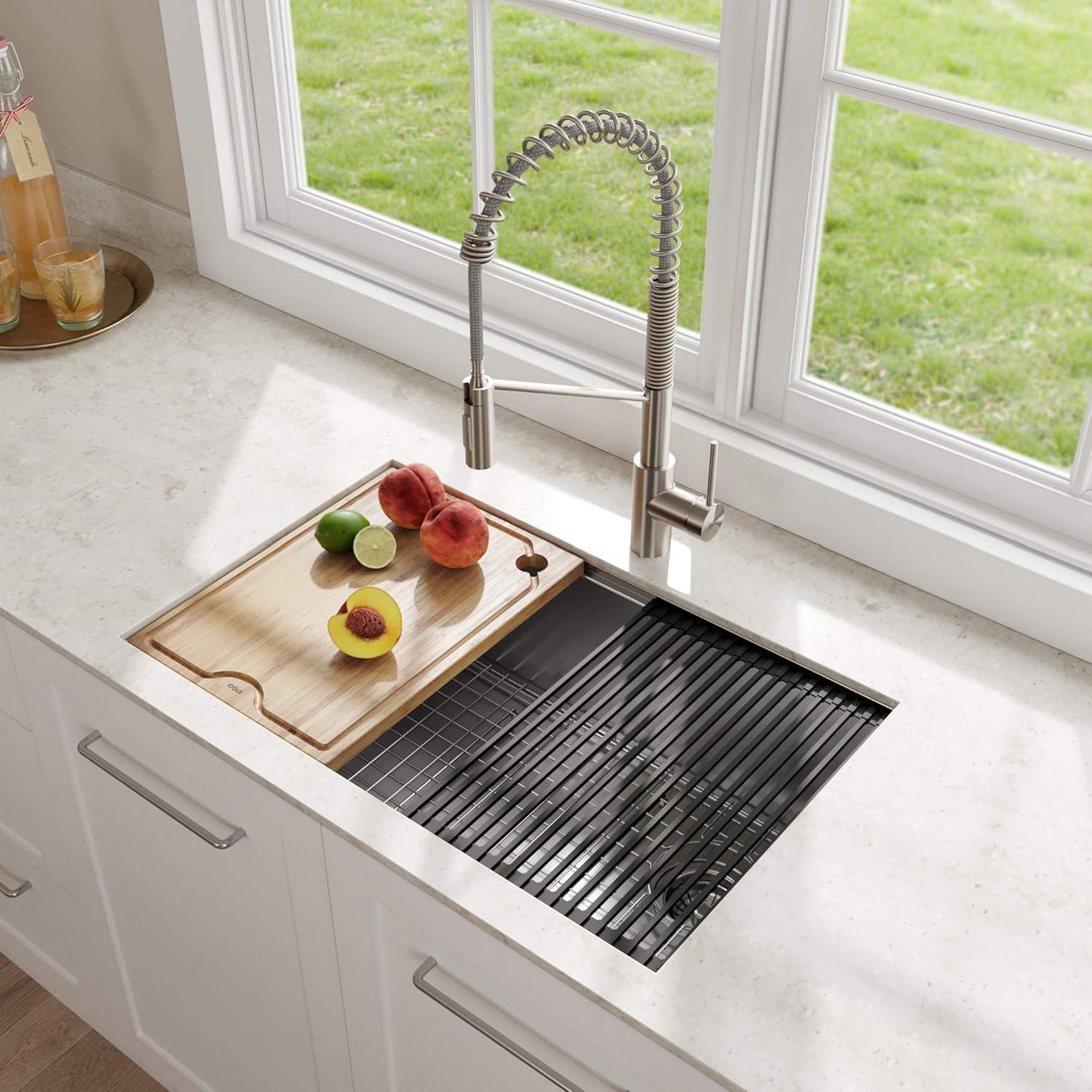 KRAUS Kore Workstation 30-inch Undermount 16 Gauge Stainless Kitchen Sink, Single Bowl Kitchen Sink with 3/4 HP Garbage Disposal, KWU110-30-100-75MB
