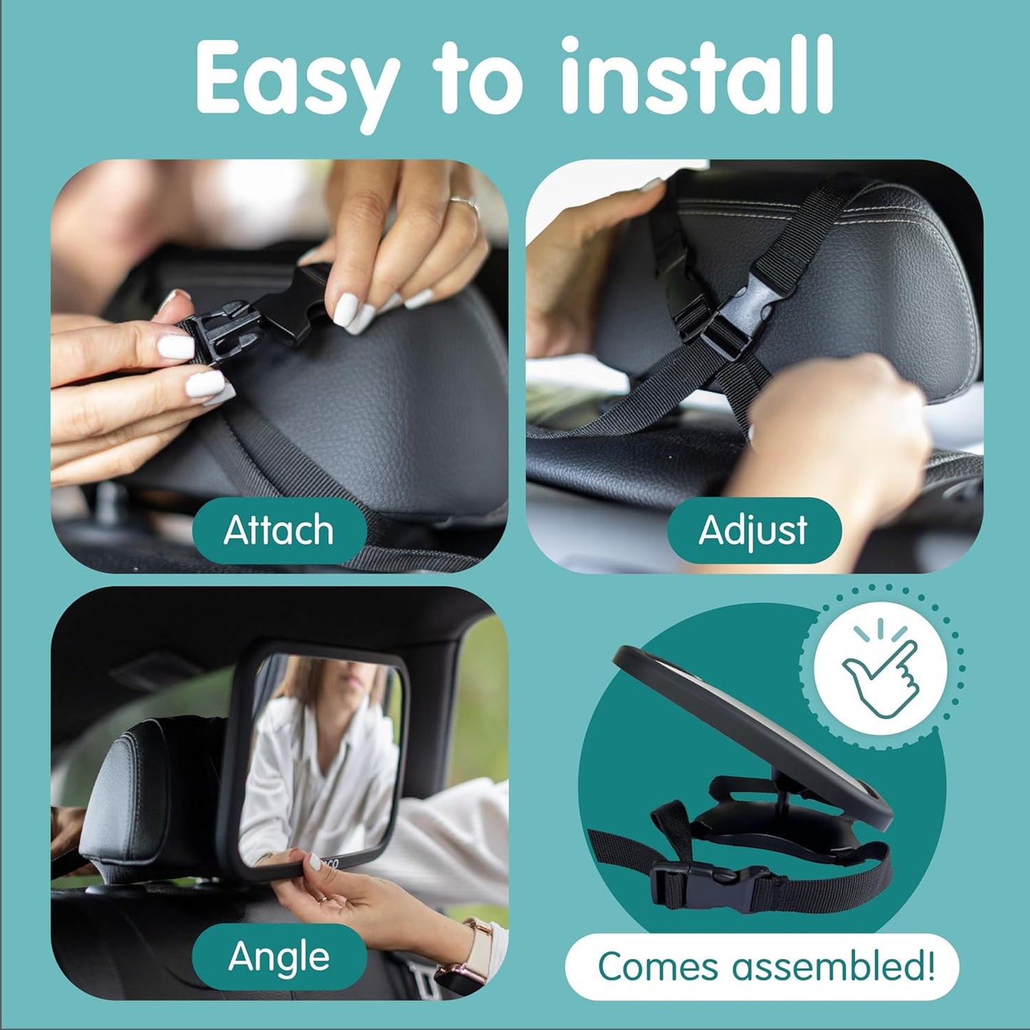 Onco Baby Car Mirror & Car Window Shades Bundle (18.9″ × 12″) - UPF 50+ Window Shade, 100% Shatter-Proof Car Mirror for Baby, Universal Shades & Mirror