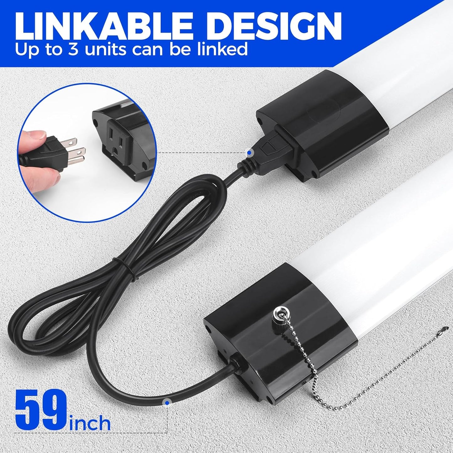 Barrina BS84 LED Shop Light for Garage, 10000LM, 84W, 4FT, 6500K Linkable Light Fixture for Workshop, Basement, Hanging or Flush Mount, Heat Dissipation with Pull Chain Switch, ETL,1 Pack