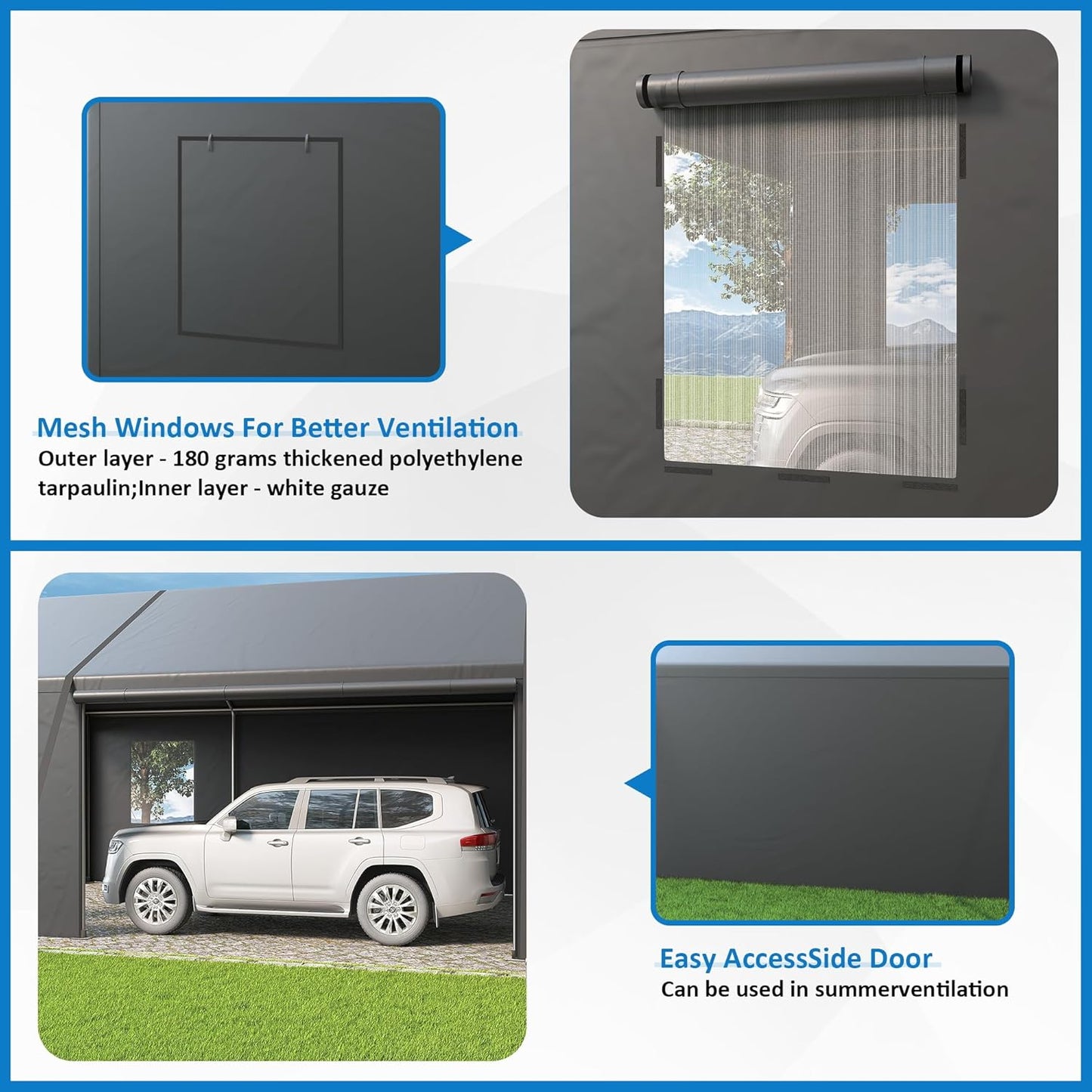 Polar Aurora Carport 20x20 FT, Heavy Duty Car Port Canopy, with 2 Side-Opening Door & Roll-Up Windows, Outdoor Portable Garage for Car, Truck, Boat, Motorcycle