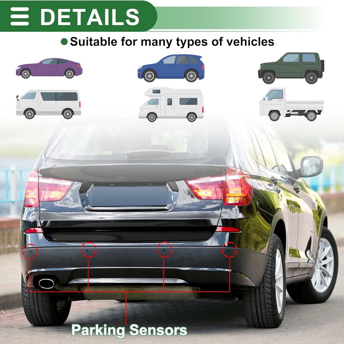 Motoforti Universal Car Auto Vehicle Reverse Backup Radar System Reverse Parking Sensors Alarm Buzzer Reminder Distance Detection Gray 2 Parking Sensors