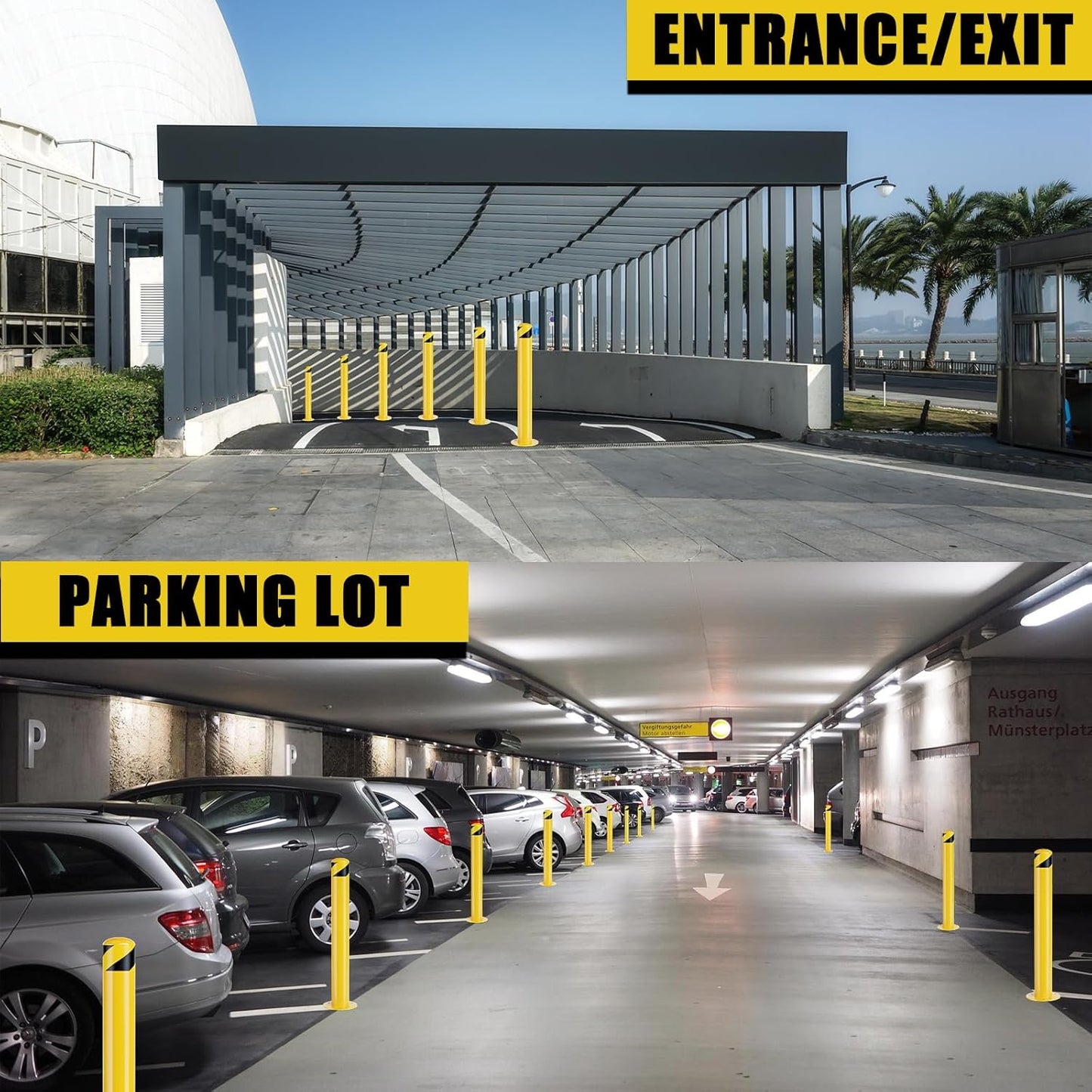 Safety Bollard Post, 42 Inch Height Steel Bollards, 4.5 Inch Diameter Parking Bollard, Yellow Powder Coated Safety Parking Barrier Post, for Traffic Sensitive Areas,3P