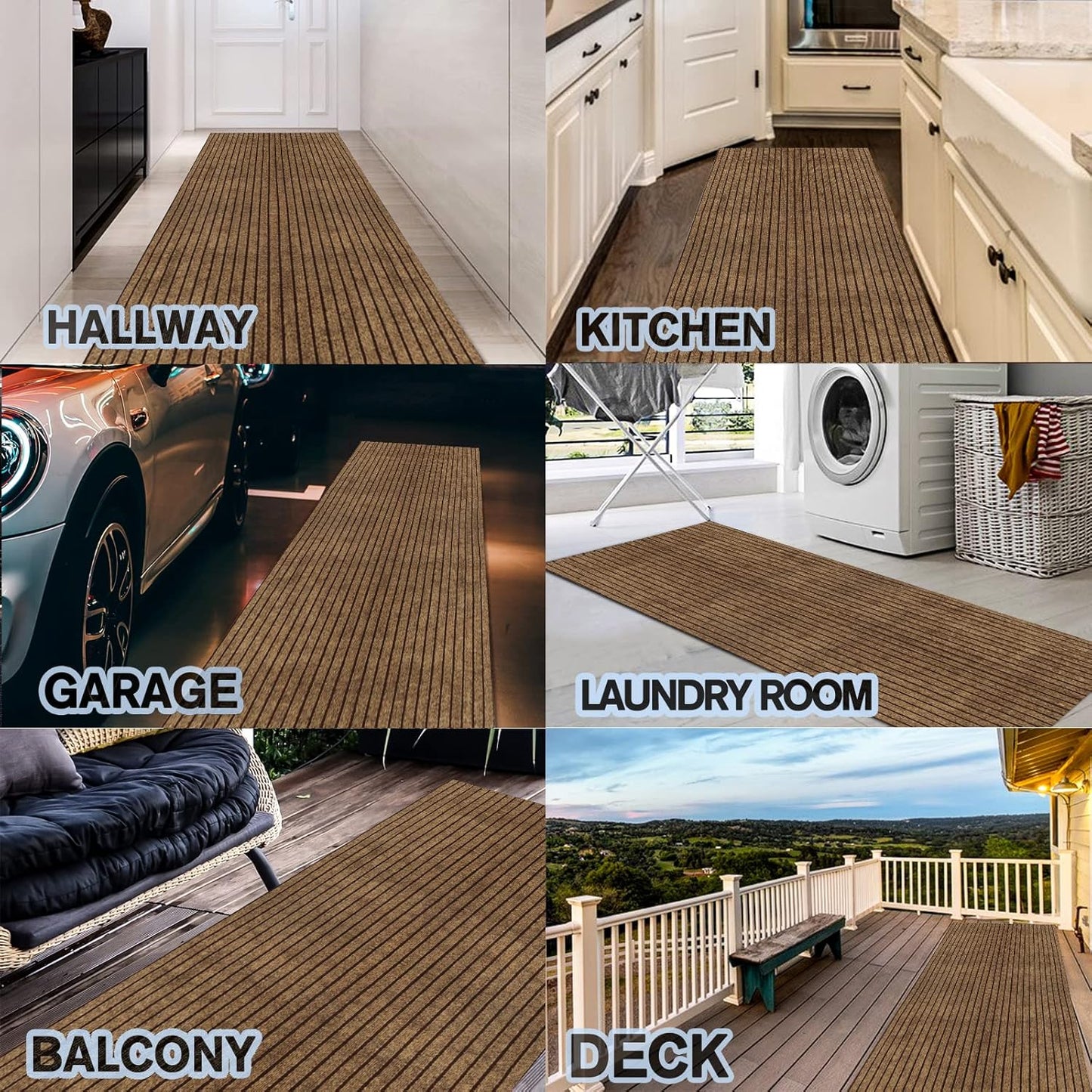 Custom Size Backed Non-Slip Area Rugs Runner, Easy Clean, Waterproof Runner Rugs for Hallway Entryway, Kitchen, Laundry, 2FT x 25FT, Brown Stripe