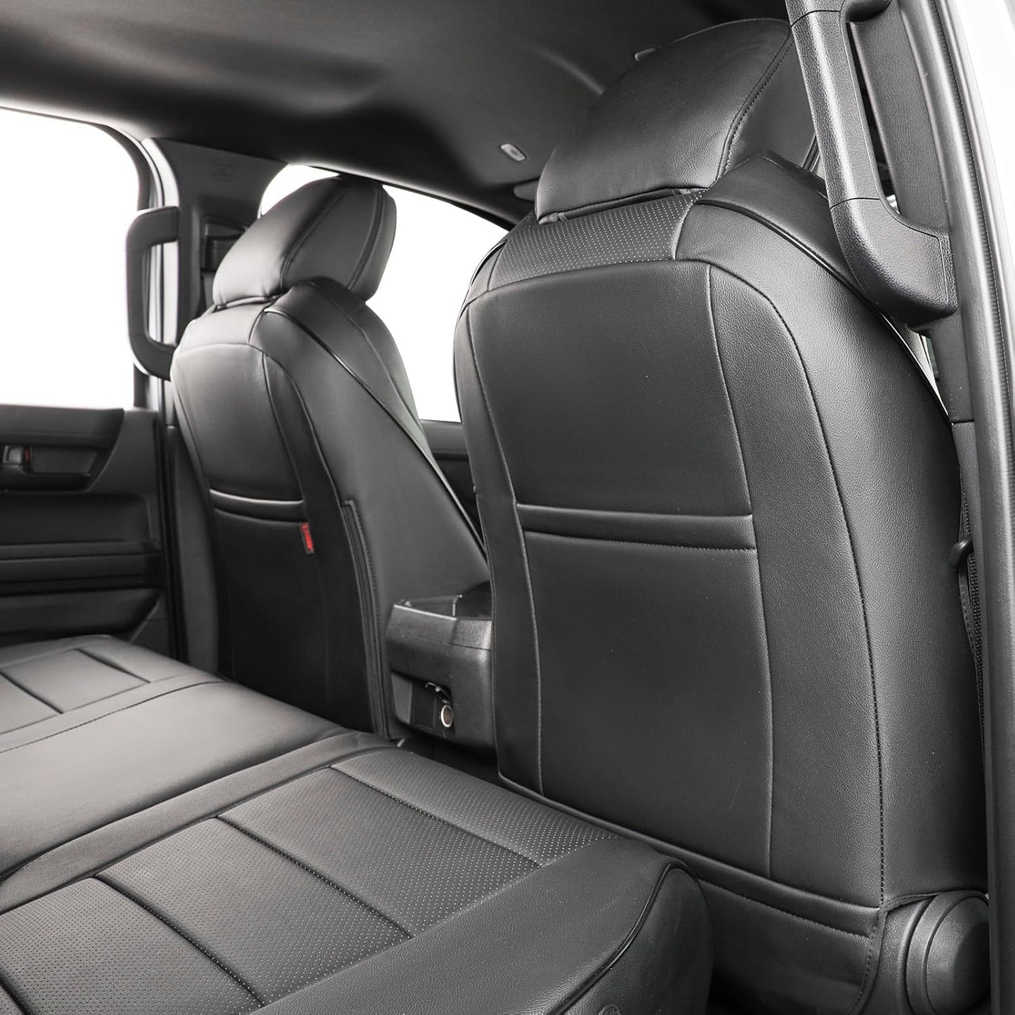 EKR Custom Fit Tacoma Front Car Seat Covers for Select Toyota Tacoma (Petrol & Hybrid) 2024 2025 Double cab SR,SR5,TRD Sport,TRD Off-Road,Limited - Front Row Only,Leather (Black)