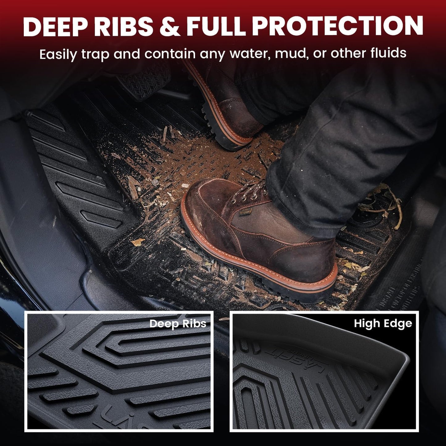LASFIT Floor Mats & Backseat Cargo Mat for Mitsubishi Outlander 2022-2025 (Not Fit PHEV or Sport Models), TPE All Weather Protection Custom Fit 3 Row Rubber Floor Liners, Black, Easy to Clean
