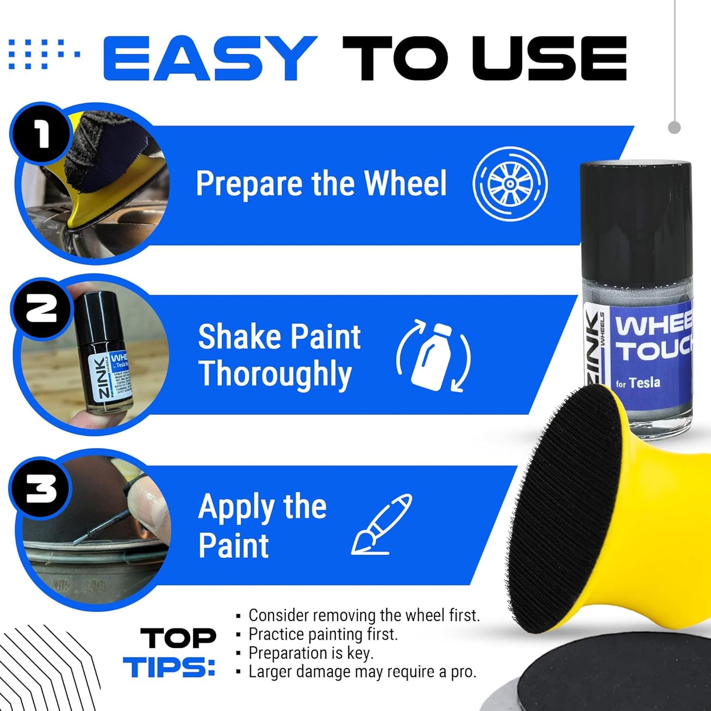 Premium Tesla Wheel Curb Rash Repair Kit for Model X 19-inch Silver Cyclone Rims - DIY Kit with Color-matched Touch Up Paint - Made in USA
