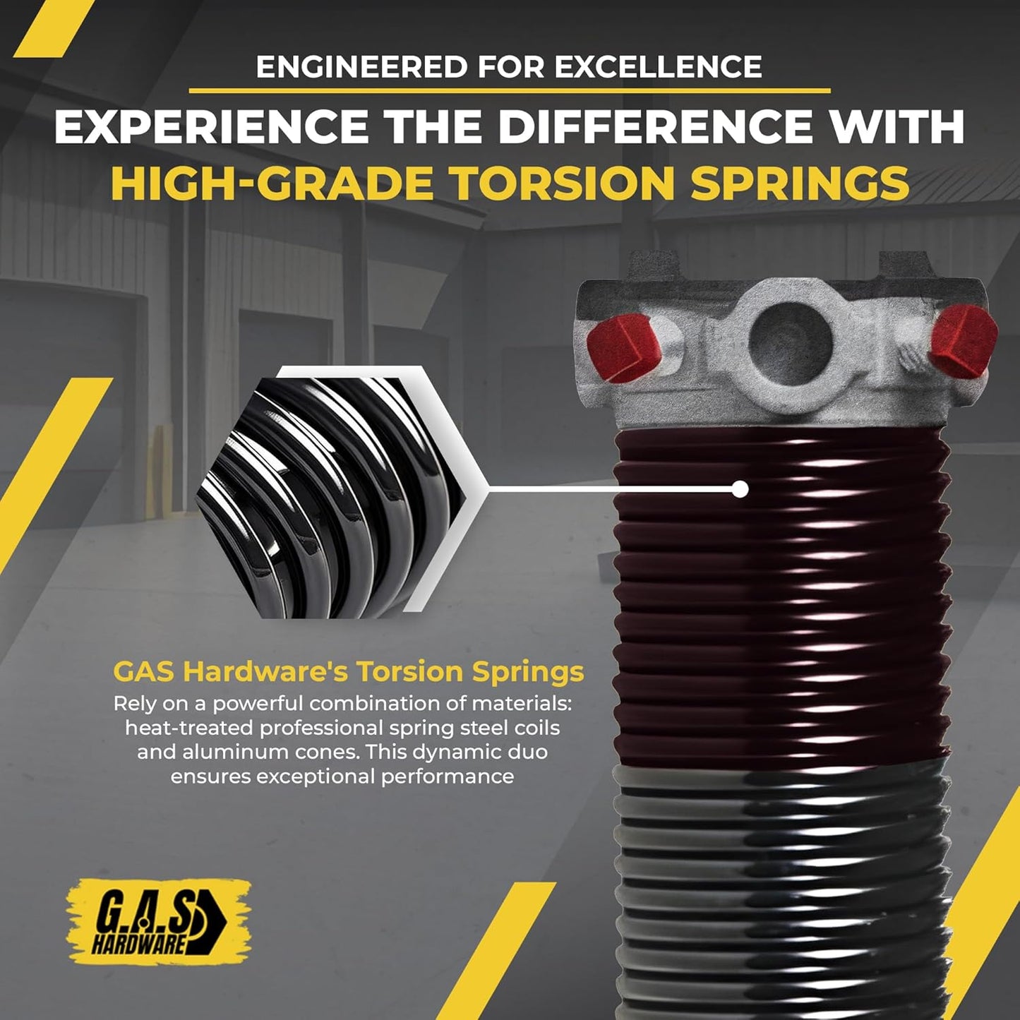 Garage Door Torsion Spring 234x2x25 Torsion Springs for Right Side of Garage Door with 1" Steel Bearing, Gloves, and Winding Bars Precision E-Coating 5-Year Warranty Minimum 30,000 Cycles (Black Cone)