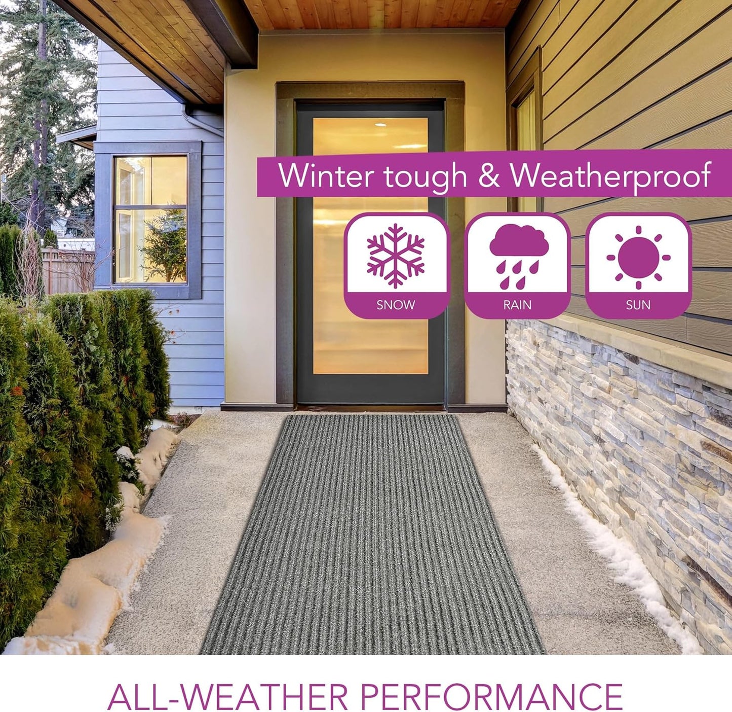 iCustomRug Spartan Weather Warrior Duty Indoor/Outdoor Utility Ribbed in 3ft,4ft,6ft Widths 70 Custom Sizes with Natural Non-Slip Rubber Backing 4'X58' in Grey
