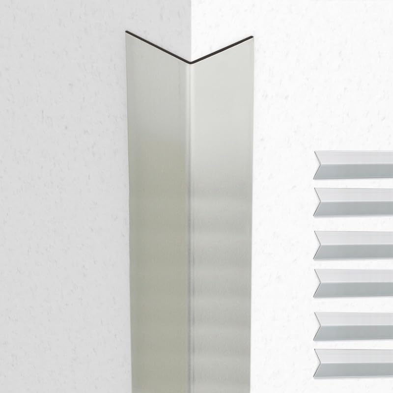 Proflex Wall Corner Protector - Pack of 6 Self Adhesive Corner Guards for Walls Edge Protection - 1 inch x 36 inch, Brushed Aluminum – Easy to Apply – No Tools Needed