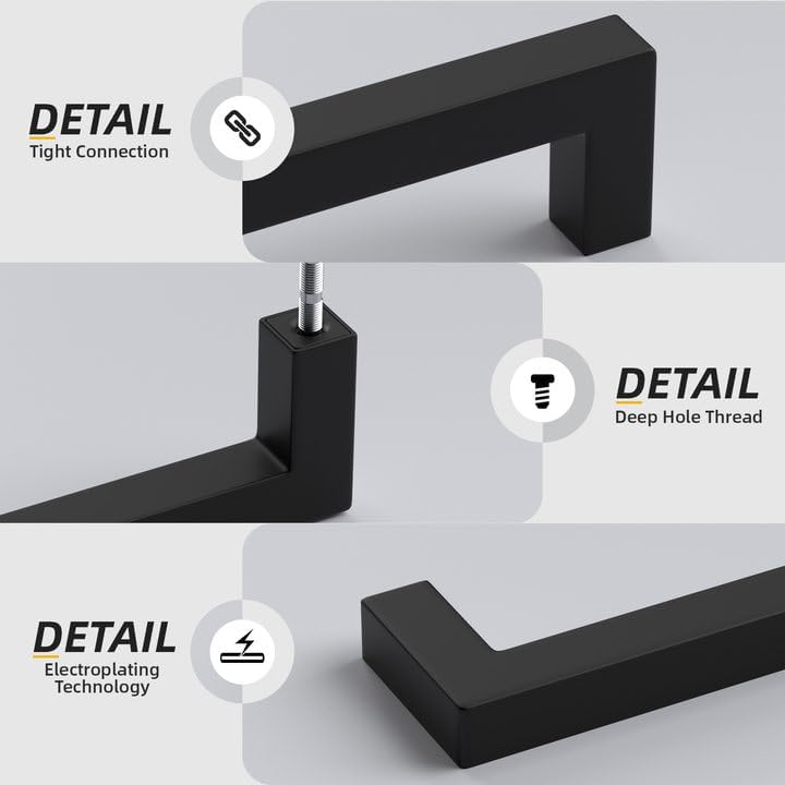 goldenwarm 150 Pack 3 3/4 Inch Black Cabinet Handles Matte Black Drawer Pulls Stainless Steel Cabinet Hardware Square Bar Modern Cabinet Handle for Kitchen Bathroom Cupboard