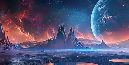 Scarlet Cosmic Aquarium Background,Cool Galaxy Parallel Space Themed Fish Tank Background, Tropical Desert Terrarium Background 72X18IN with 8 EVA Double-Sided Tape