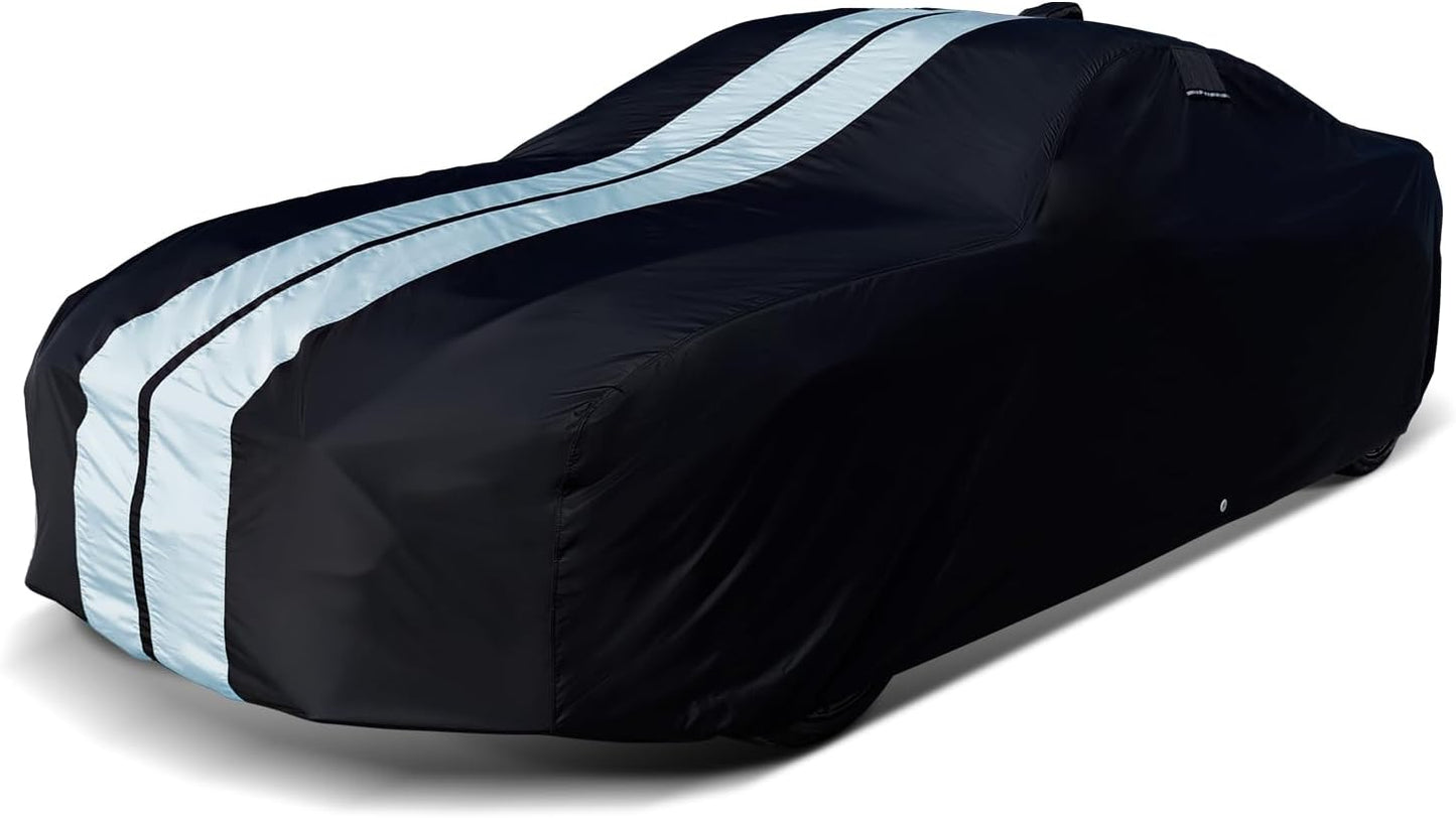 iCarCover Custom Car Cover for Chevy Biscayne (1958-1972) Waterproof All Weather Rain Snow UV Sun Protector Full Exterior Indoor Outdoor Car Cover (Stripe - Black/Gray)
