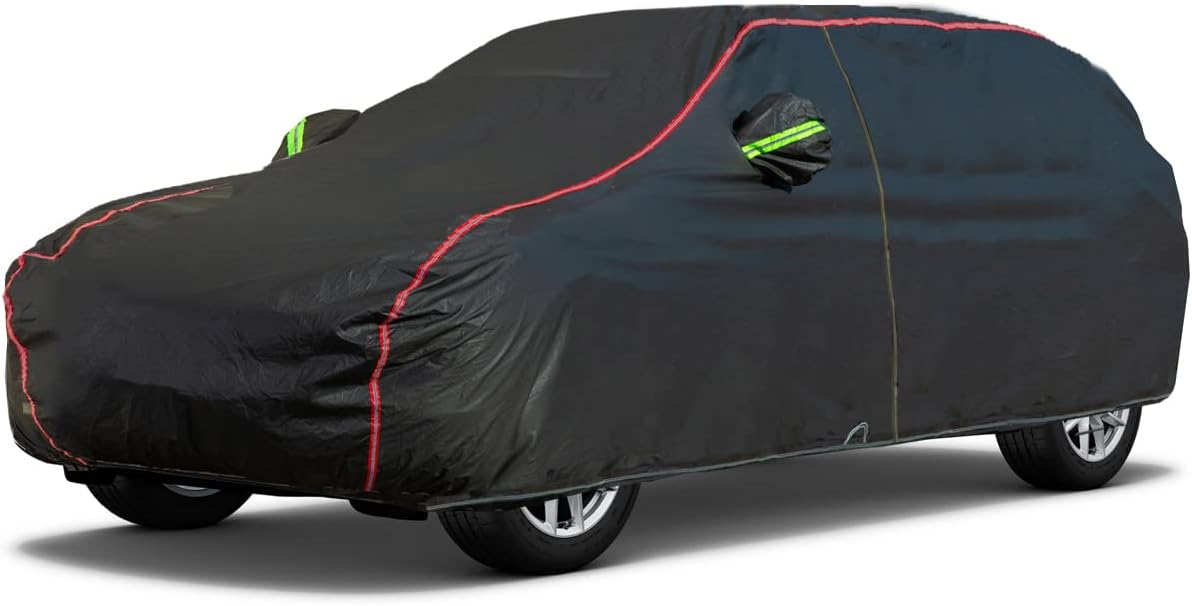 AUQDD 6-Layers PEVA New Material Sedan SUV Full Padded Car Cover Waterproof All Weather Weatherproof UV Sun Protection Snow Dust Storm Resistant Outdoor Exterior Custom Form-Fit Straps 178"-190" Black