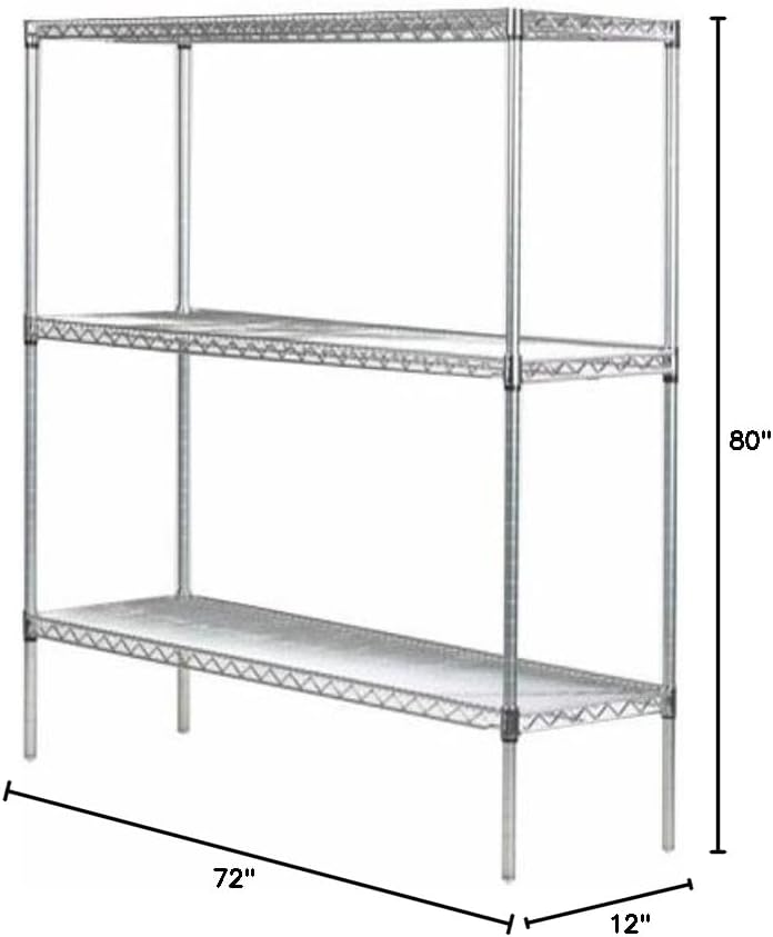 Omega 12" Deep x 72" Wide x 80" High 3 Tier Chrome Starter Shelving Unit