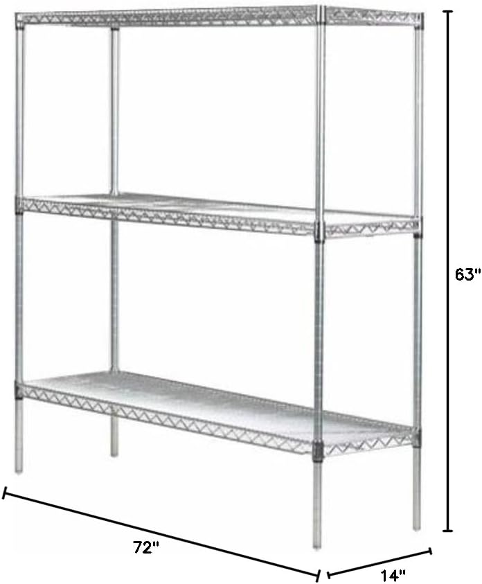 Omega 14" Deep x 72" Wide x 63" High 3 Tier Chrome Starter Shelving Unit