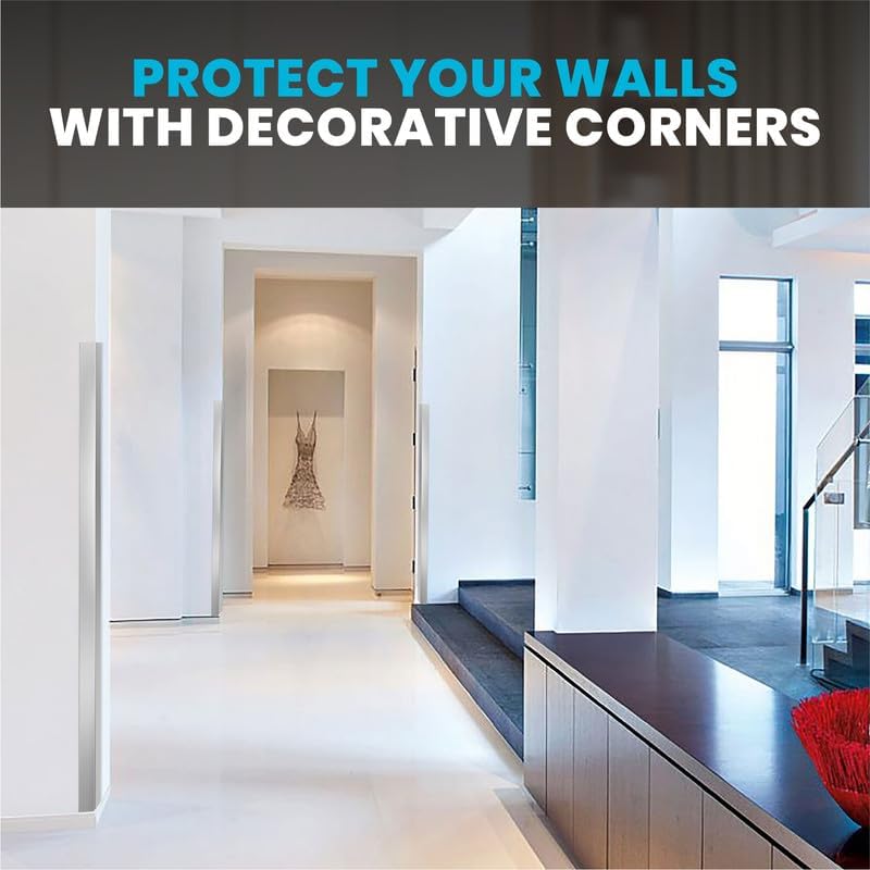 Proflex Wall Corner Protector - Pack of 6 Self Adhesive Corner Guards for Walls Edge Protection - 1 inch x 36 inch, Brushed Aluminum – Easy to Apply – No Tools Needed