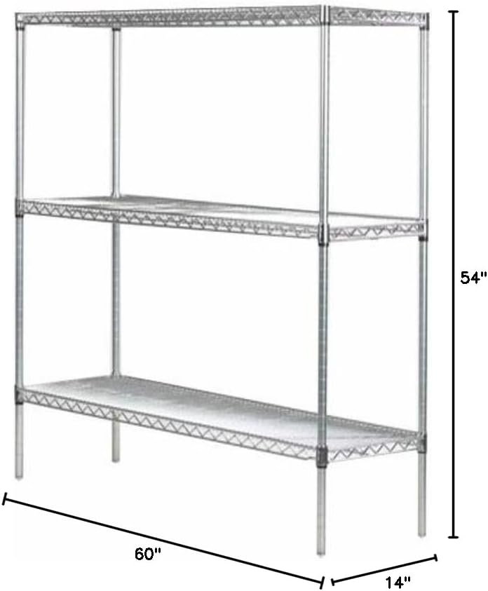 Omega 14" Deep x 60" Wide x 54" High 3 Tier Chrome Starter Shelving Unit