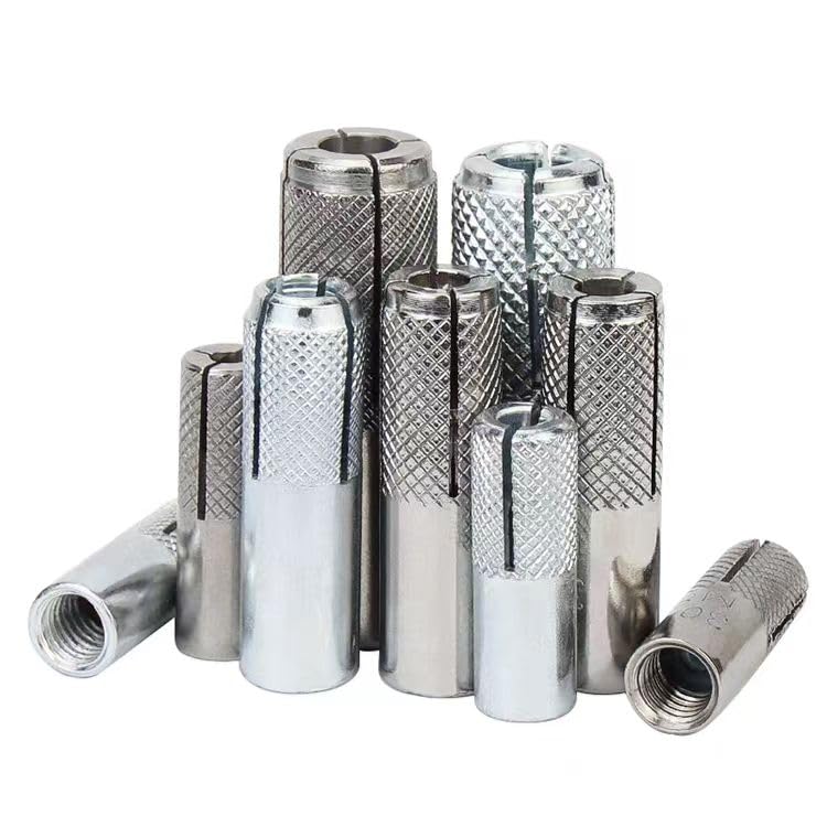 Wensilon(100 pcs) 3/8"-16 Premium Zinc Plated Carbon Steel Drop in Anchors Assortment, Knurled Drop-in-Anchor for Solid Concrete, Internal Forced Expansion Screw Bolts