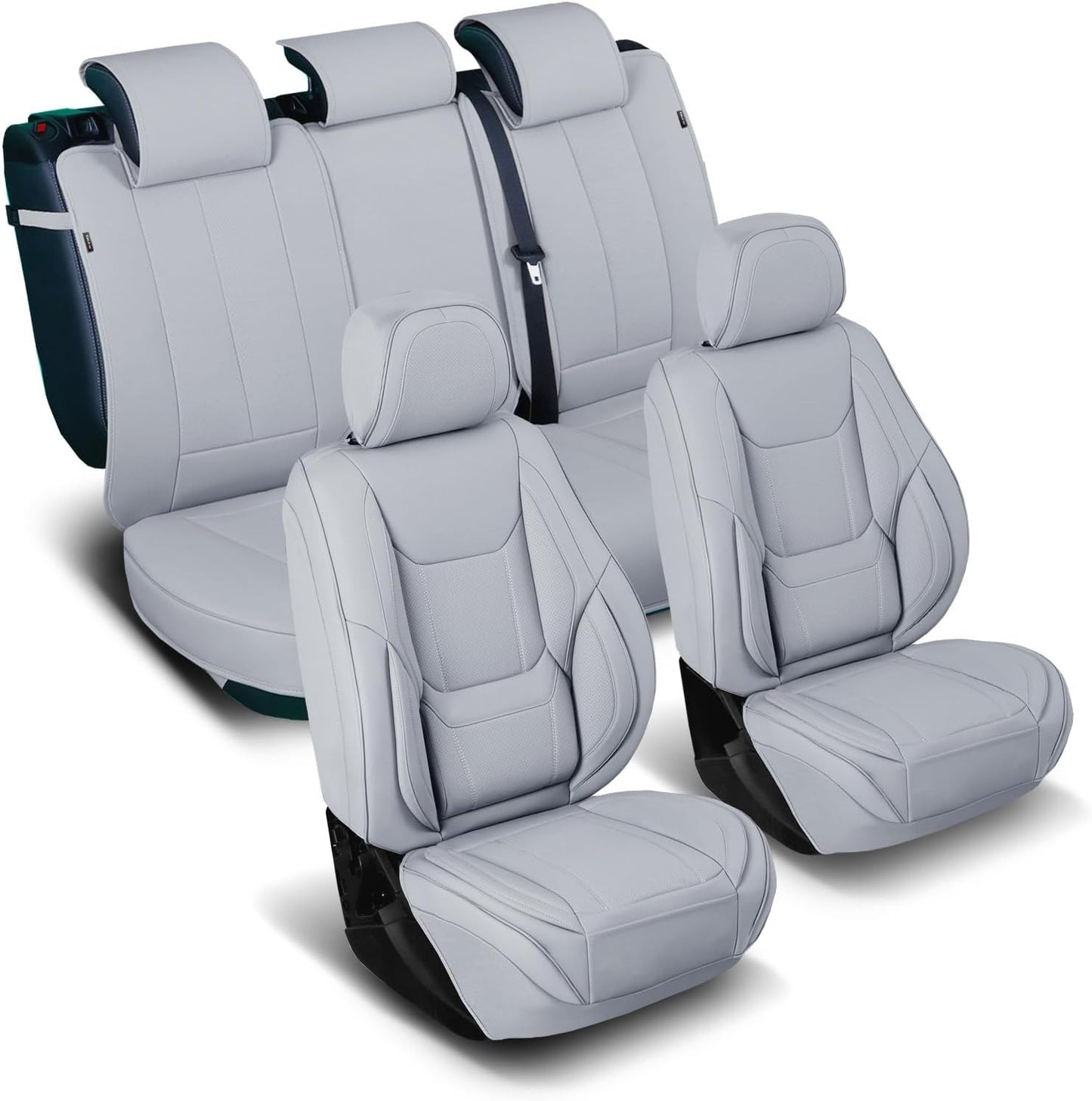 Coverland Custom Car Seat Covers Compatible with RAM 1500 Quad Cab, Ram 2500 Crew Cab - Premium Leather Non-Slip Waterproof Custom Interior Protector Full Set-Gray [See Size Chart-Size X131]