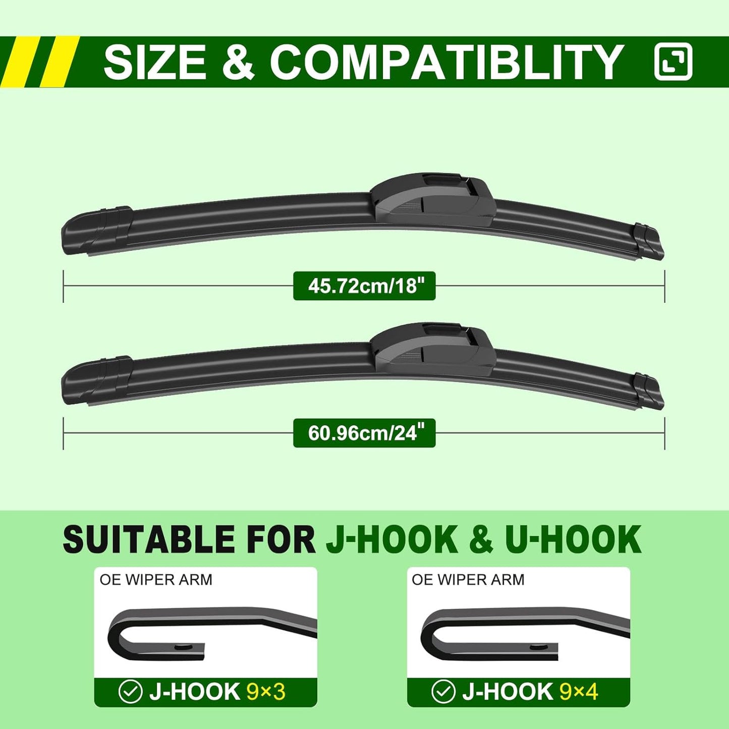 OEM Quality 24in + 18in Premium All-Season Windshield Wiper Blades for Original Equipment Replacement(Set of 2)