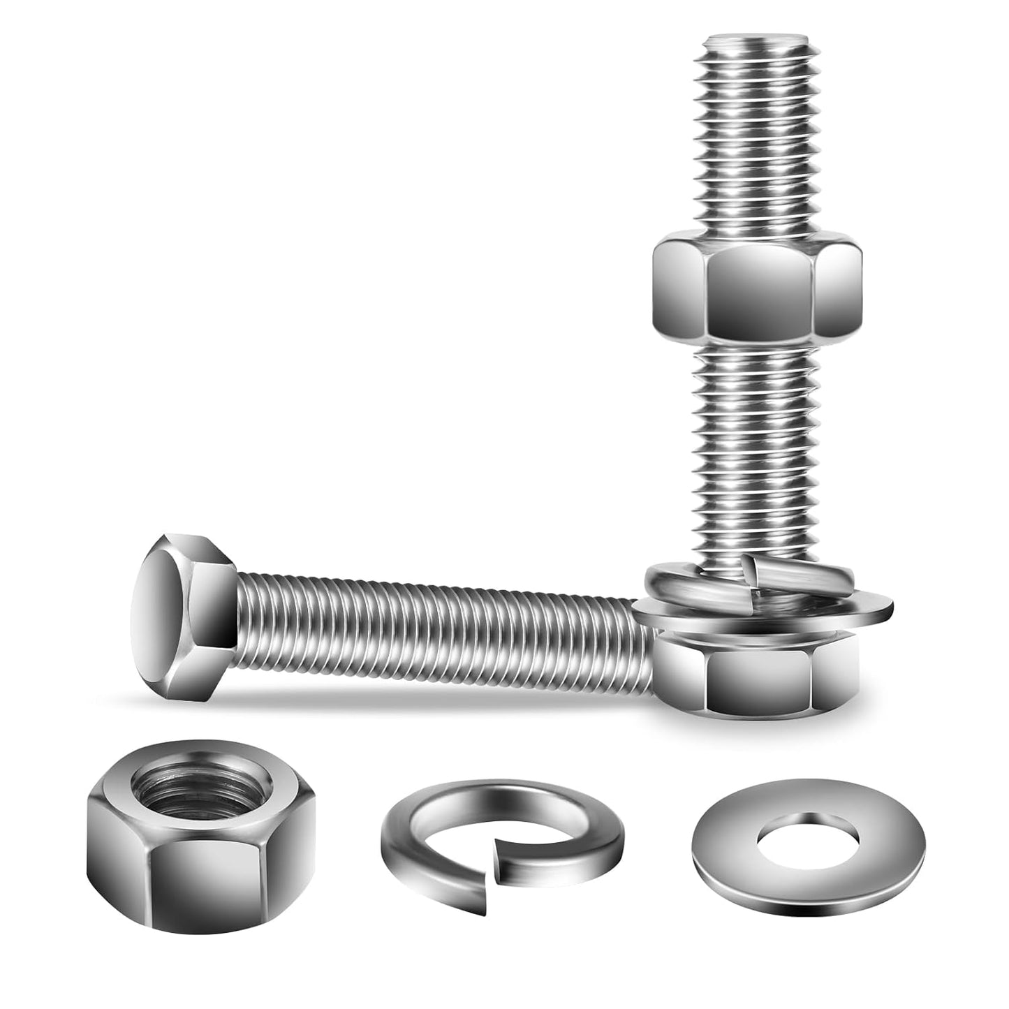 5/16-18 x 3" Hex Head Screw Bolt, Nuts, Flat & Lock Washers, 20Pcs 18-8 (304) Stainless Steel, Fully Threaded, by SG TZH