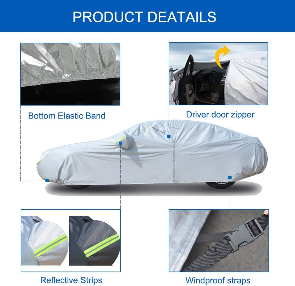KouKou 6 Layers Car Cover Waterproof All Weather for Automobiles, Fit Sedan Toyota Camry, Honda Accord, Avalon, Civic, Nissan Altima, Maxima, Audi a4, a5, Tesla Model 3 etc.(193 X72 X59)