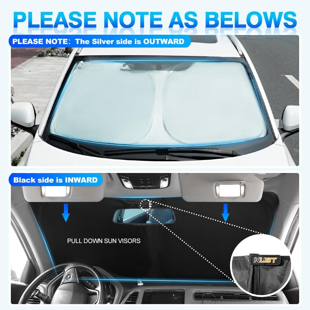 KUST Windshield Sun Shade for 2016-2024 2025 Tesla Model X Tesla X Accessories Sunshade Window Sun Visor Protector Foldable Blocks UV Rays Keep Your Car Cooler