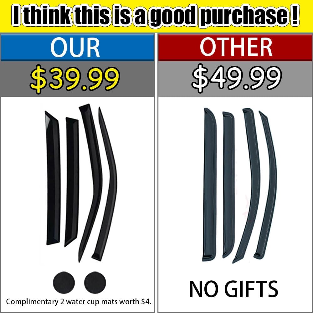 Rain Guards for Kia Sportage 2023-2024, Tape-on Side Window Deflectors for Kia Sportage, Window Visors for Kia Cars, for Kia Car Accessories 4 Rain Guards ＆ 2 Car Coasters