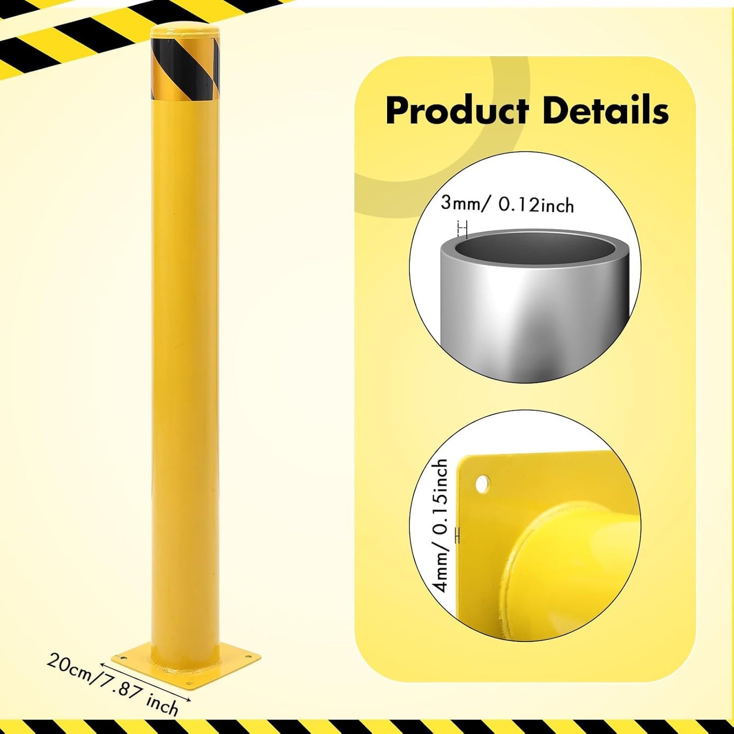 4 Pack Safety Bollard Post, 30 Inch Height 4.5 Inch Diameter Yellow Pipe Safety Steel Bollards with Anchor Bolts and Wrench, Steel Bollards for Road Warning Construction Public Place Traffic Control