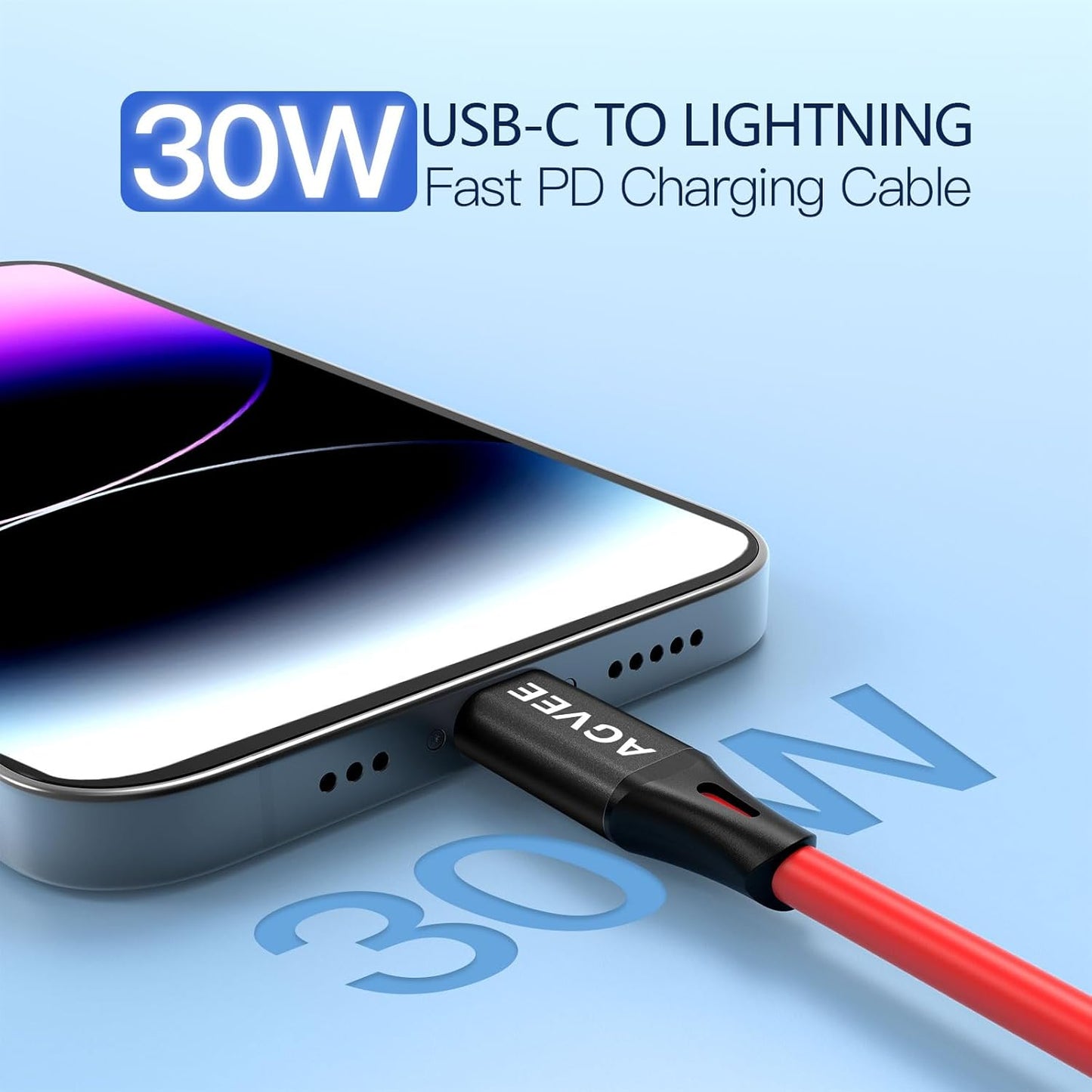 AGVEE 3ft Coiled Short USB-C to Lightning Charging Cable [MFI Certified] 30W PD Fast Charger Cord in Car for iPhone 14/13/12/11/XS/8/7/6/5 CarPlay, iPad, iPod, Red