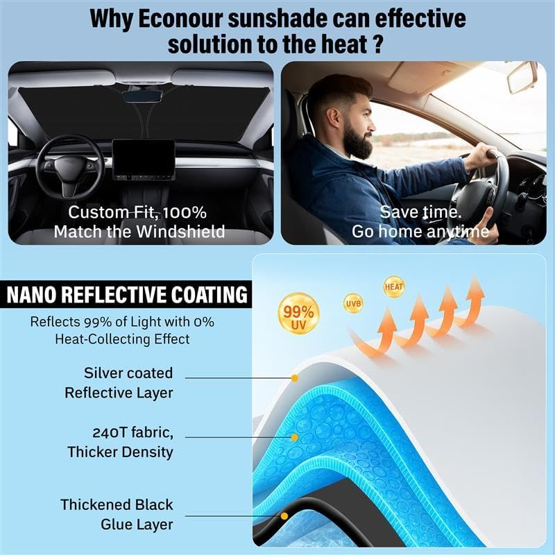 for Rivian R1S 2022-2024 2025 Windshield Sunshade Compatible for -EcoNour 240T Polyester Material Cars Sun Visor Reflector Blocks UV Rays - Foldable Sunshade Interior Protection Rivian Accessories
