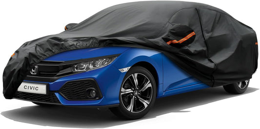 Kayme 7 Layers Car Cover Custom Fit for Honda Civic Sedan/Coupe (1991-2025) Waterproof All Weather for Automobiles, Outdoor Full Cover Rain Sun UV Protection with Zipper Cotton/Black