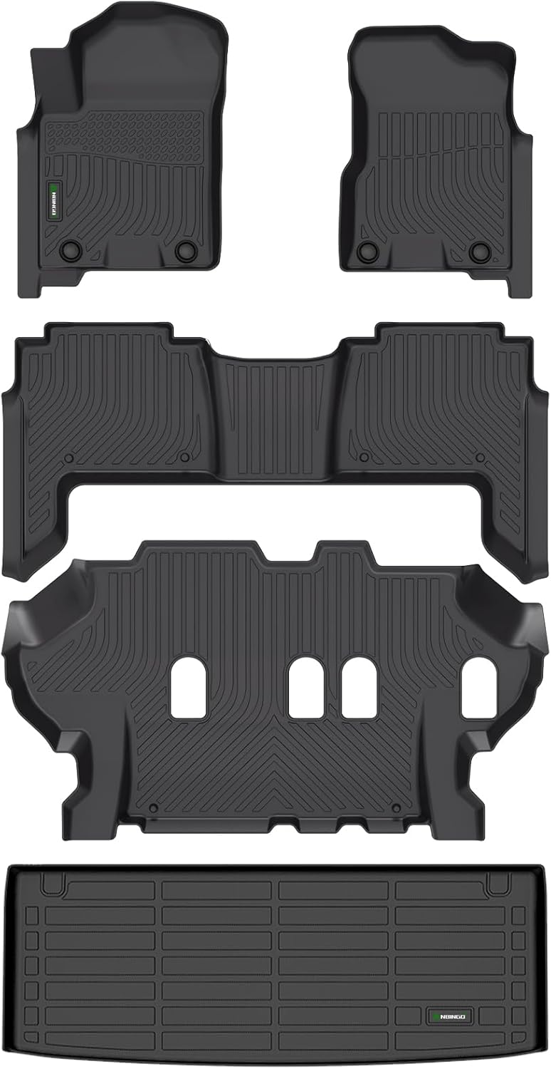 ANBINGO®Floor Mats & Cargo Liner Fit for 2019-2024 Nissan Armada (8 Seats)/Infiniti QX80 (Bench Seat) Waterproof Car Mats for Armada All Weather Floor Liners Fit QX80 Rubber High Edge Protection