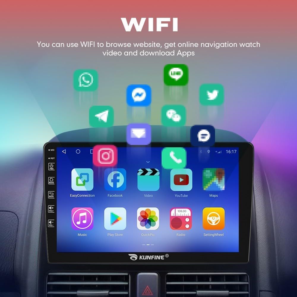 Kunfine Car CarPlay Android Auto Navigation Stereo GPS Radio Reverse Camera Display 9" IPS Touchscreen Headunit Tablet Pad Media Player For Peugeot 301 13-22 if Applicable Octa Core 3G+32G Matte Black