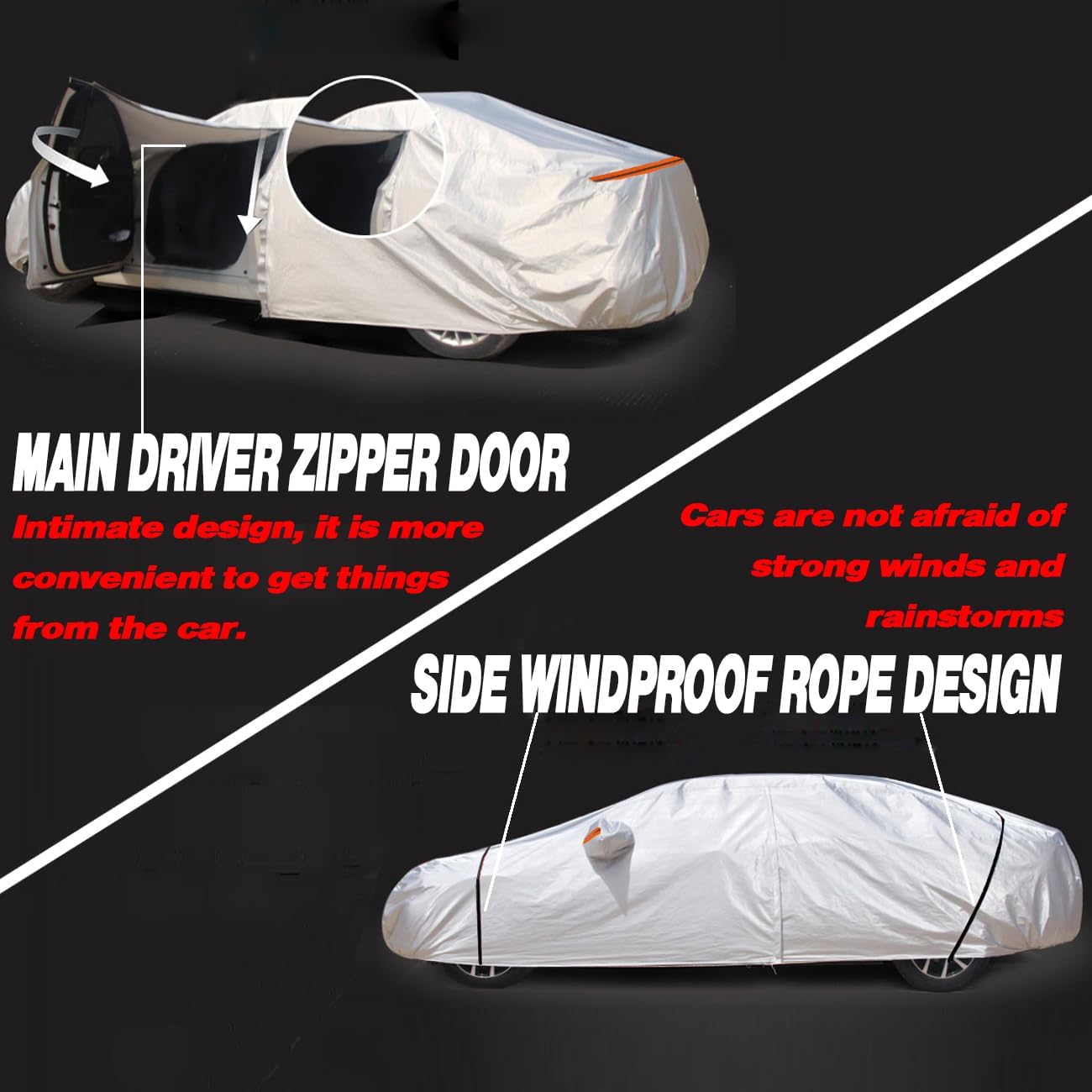 TUCAREST 6 Layers Full Car Cover for Sedan/Wagon/Coupe/Hatchback - Waterproof, Insulated, Anti-UV, Snow-Proof, Anti-Wind, All-Weather, Thickened Protection, up to 216 in